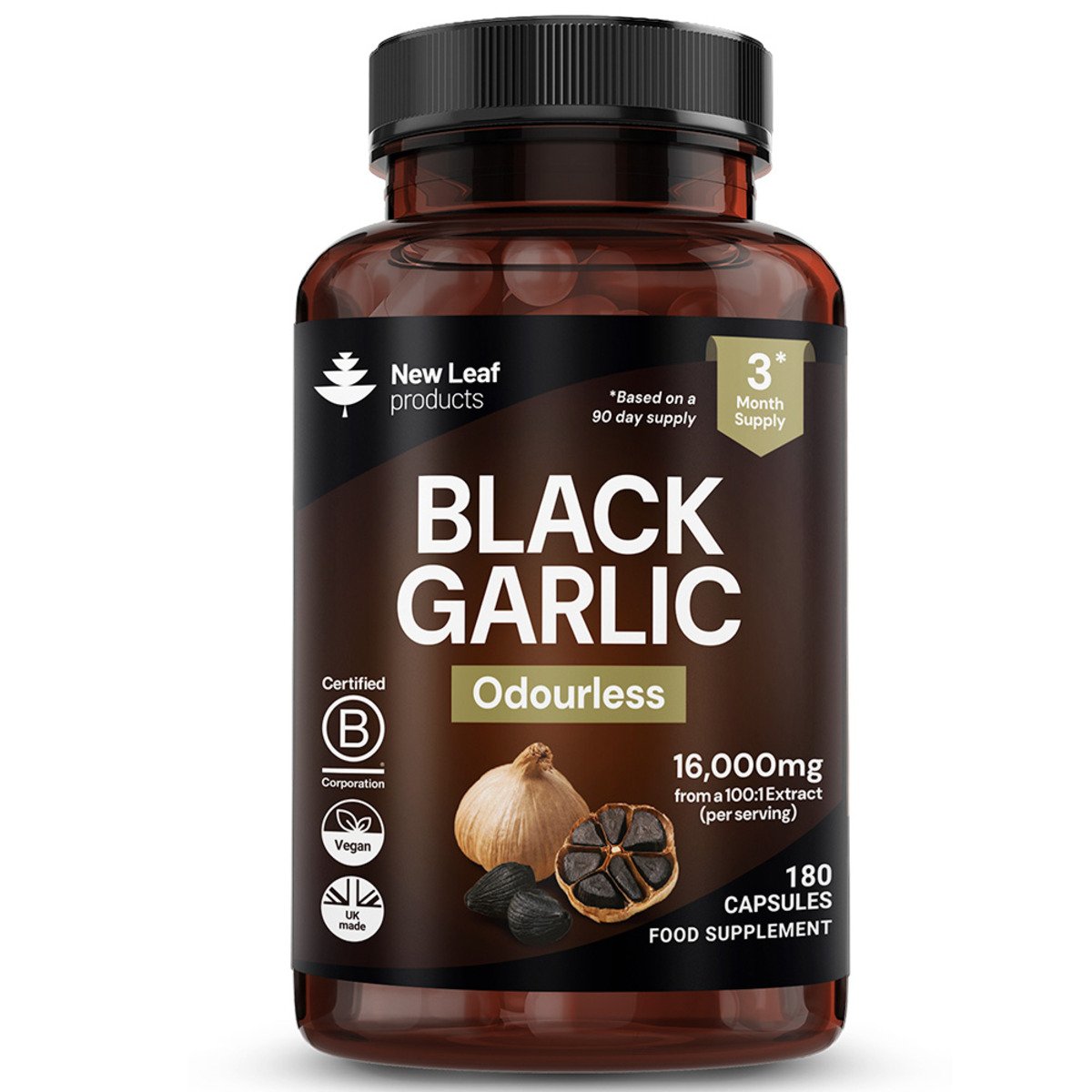 New Leaf Black Garlic SAC & Polyphenols 16000mg - 180 Capsules