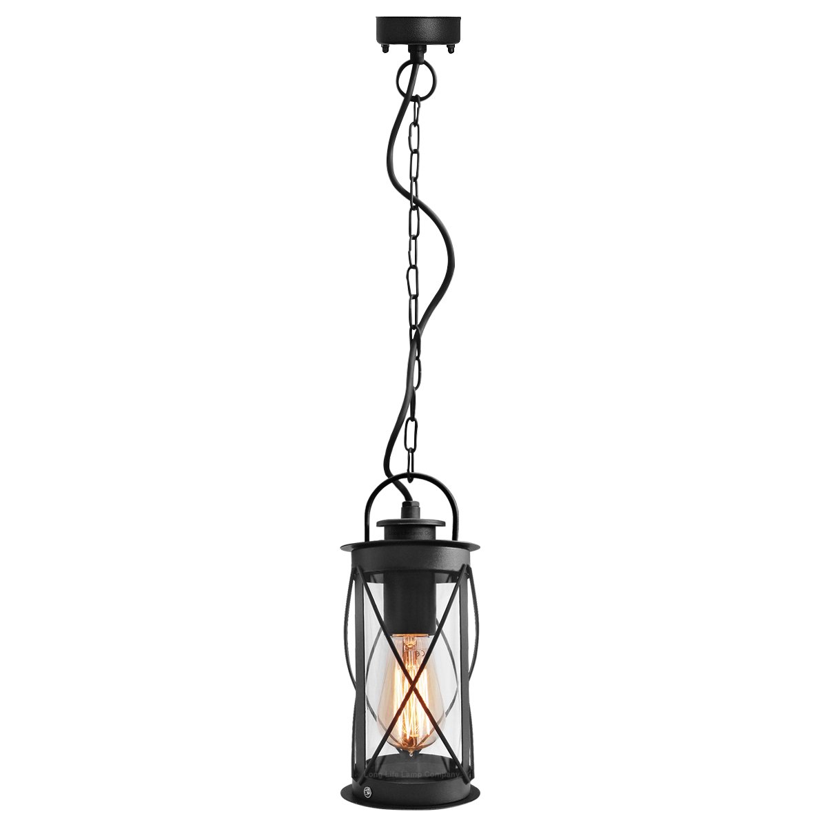 Energy Light Bulbs Lantern With Chain Ceiling Pendant Light IP44 - Black