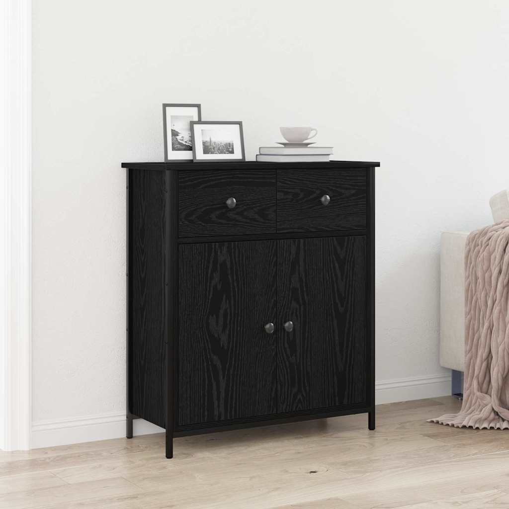 Walplus Engineered Wood 2 Drawer Sideboard - Black Oak - 70 x 30 x 80 cm