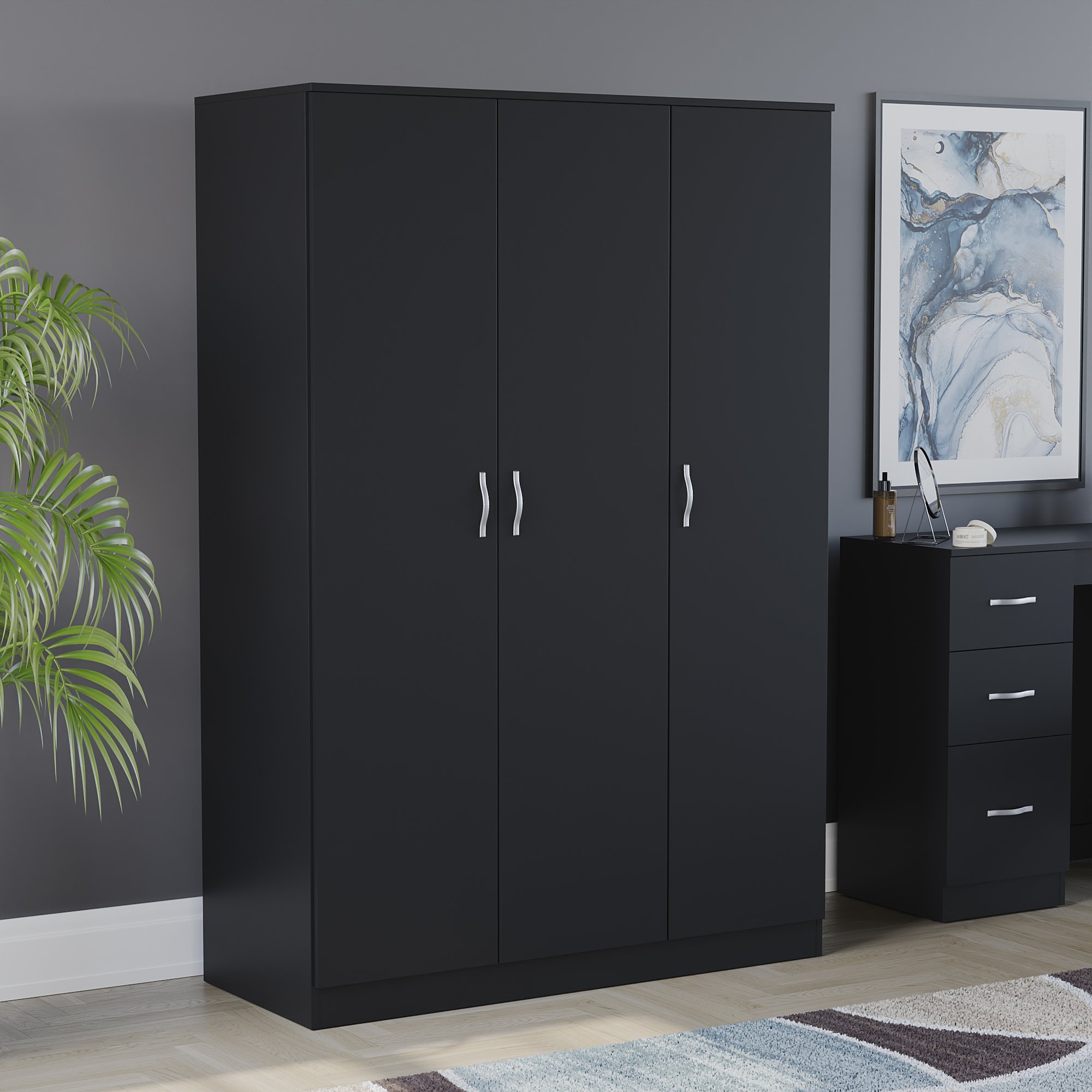 Vida Designs Riano 3 Door Wardrobe - Black