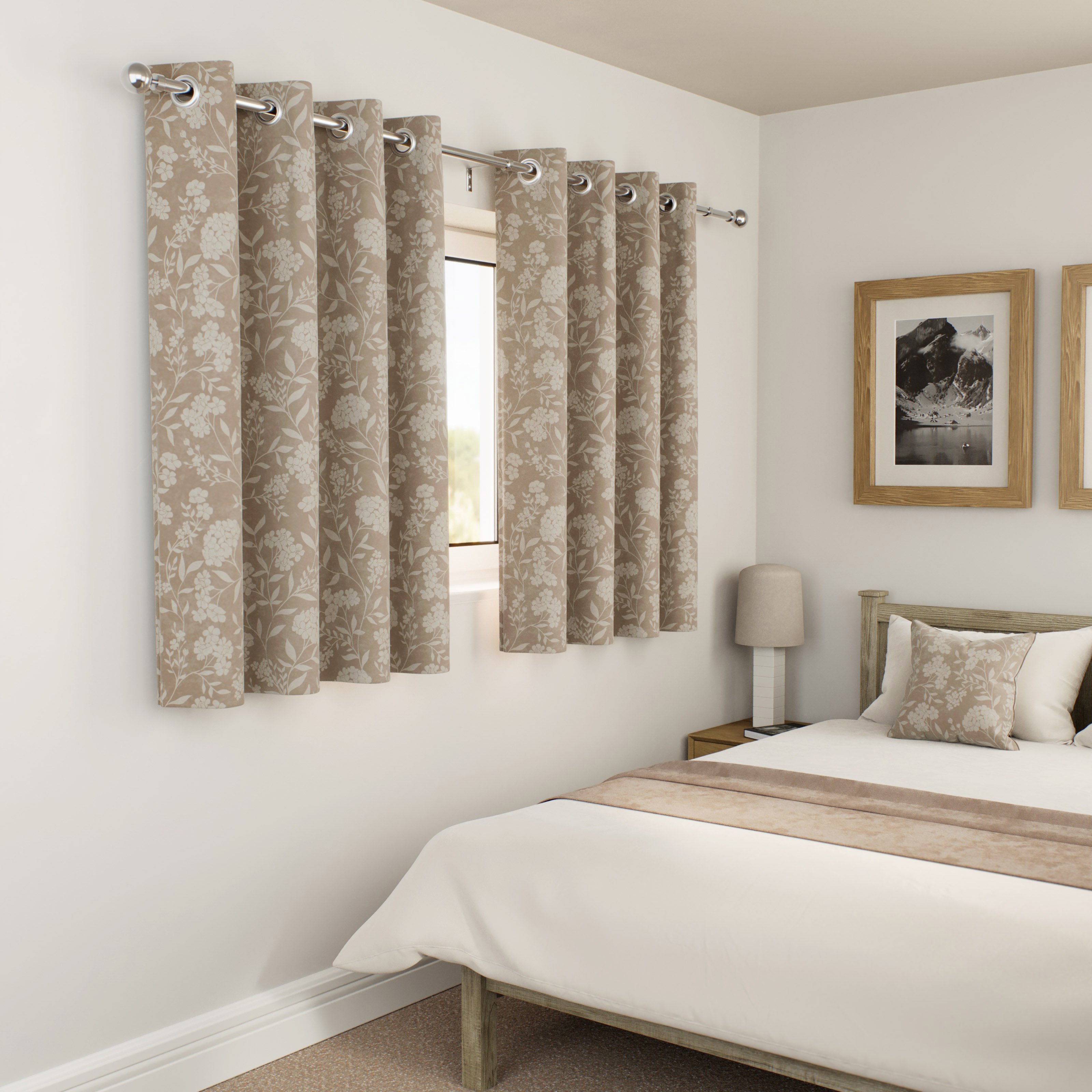 Enhanced Living Haiti Floral Blackout Eyelet Curtains - 117 x 137cm - Sand