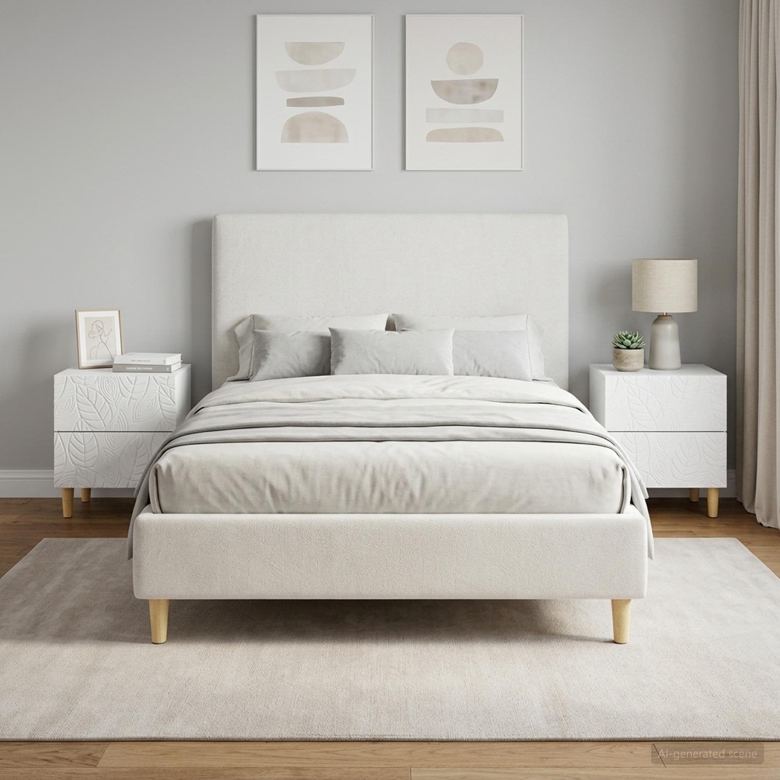 Walplus Pack of 2 Engineered Wood Bedside Table - White - 43 x 34.5 x 48 cm