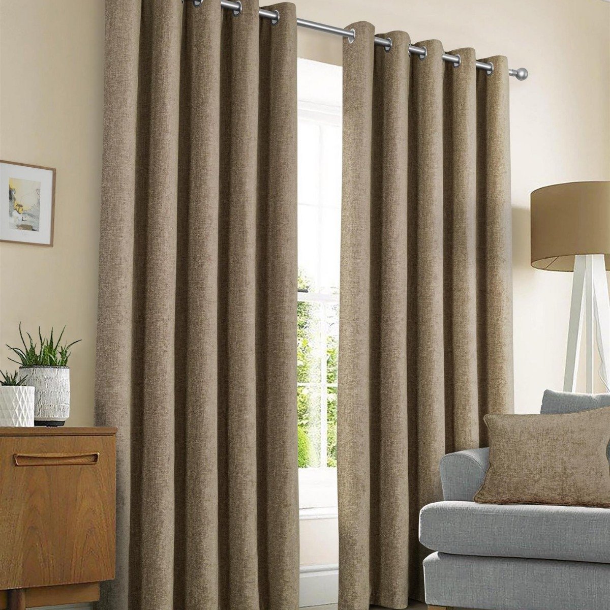 Sundour Amberley Eyelet Curtains - Brown - 117 x 137cm