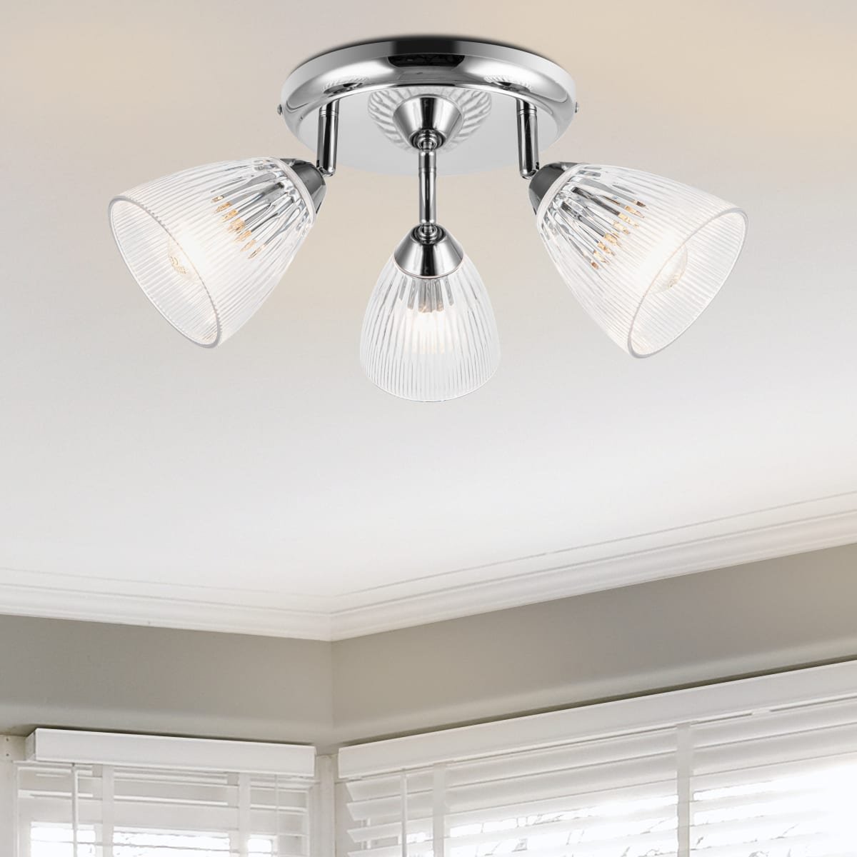 Cosylyte Athella Bathroom 3 Light Modern Ribbed Glass Spotlight - Chrome Base