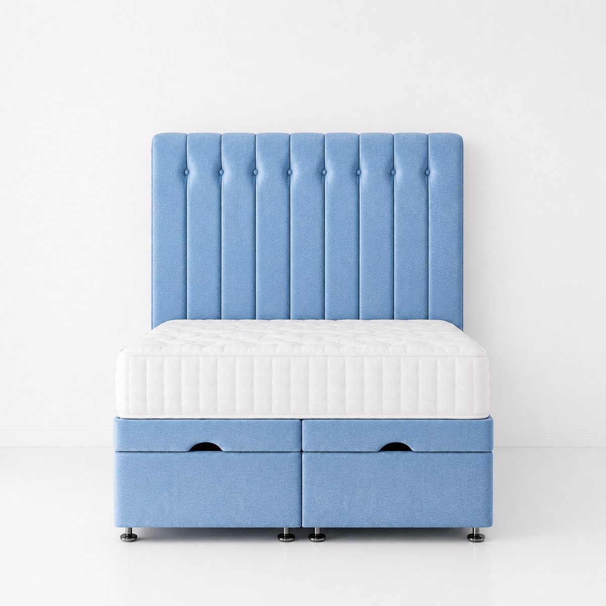 Comfy Deluxe Leo 5ft King Size Plush Velvet End Lift Ottoman Bed Set - Sky Blue