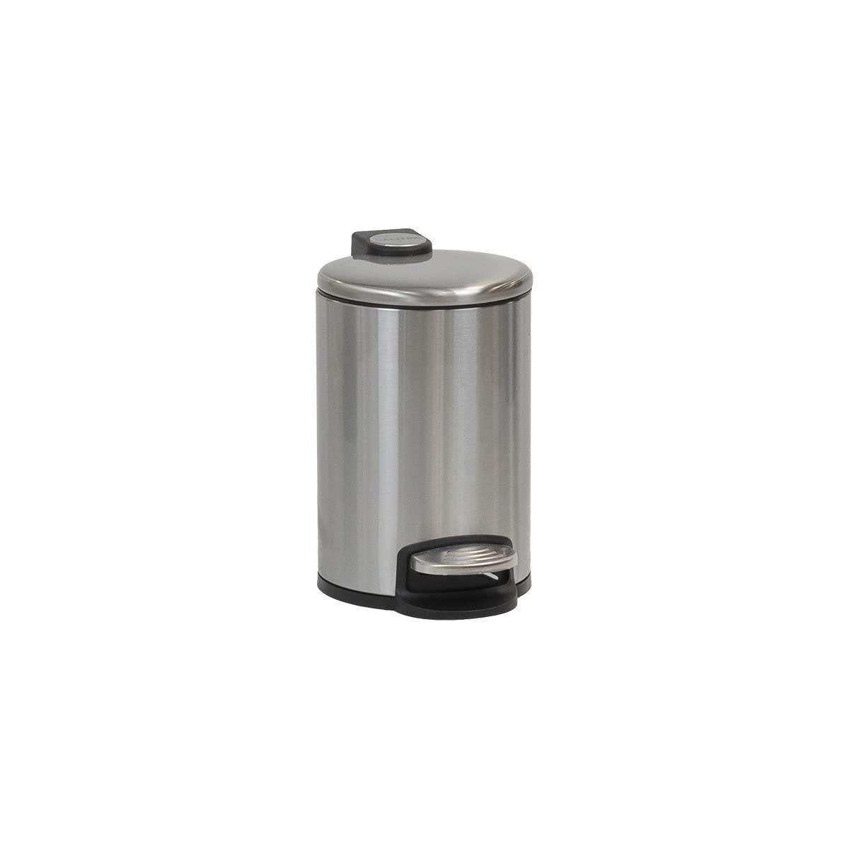 Calitek 3 Litre Bathroom Pedal Bin Stainless Steel Soft Close Lid - Silver
