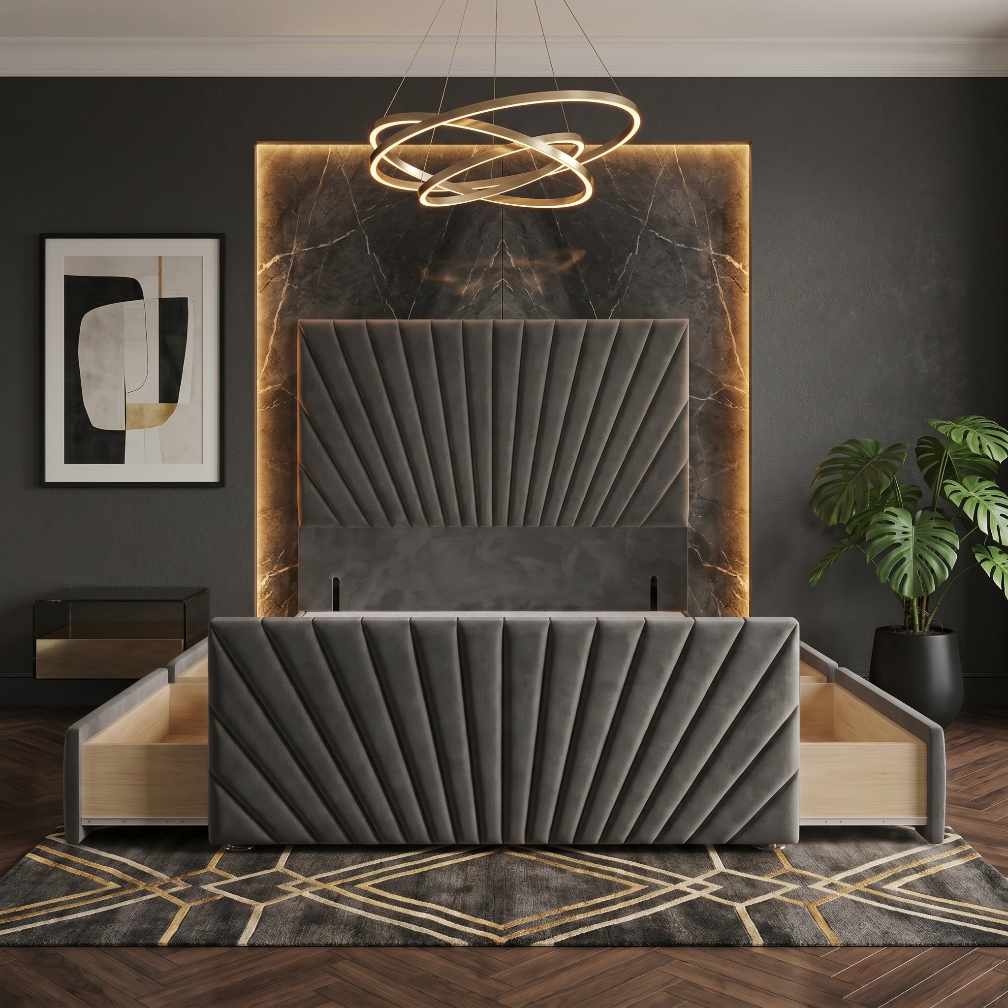 Somnior Small Double 4 Draw Divan Bed with Footboard & Headboard - Charcoal