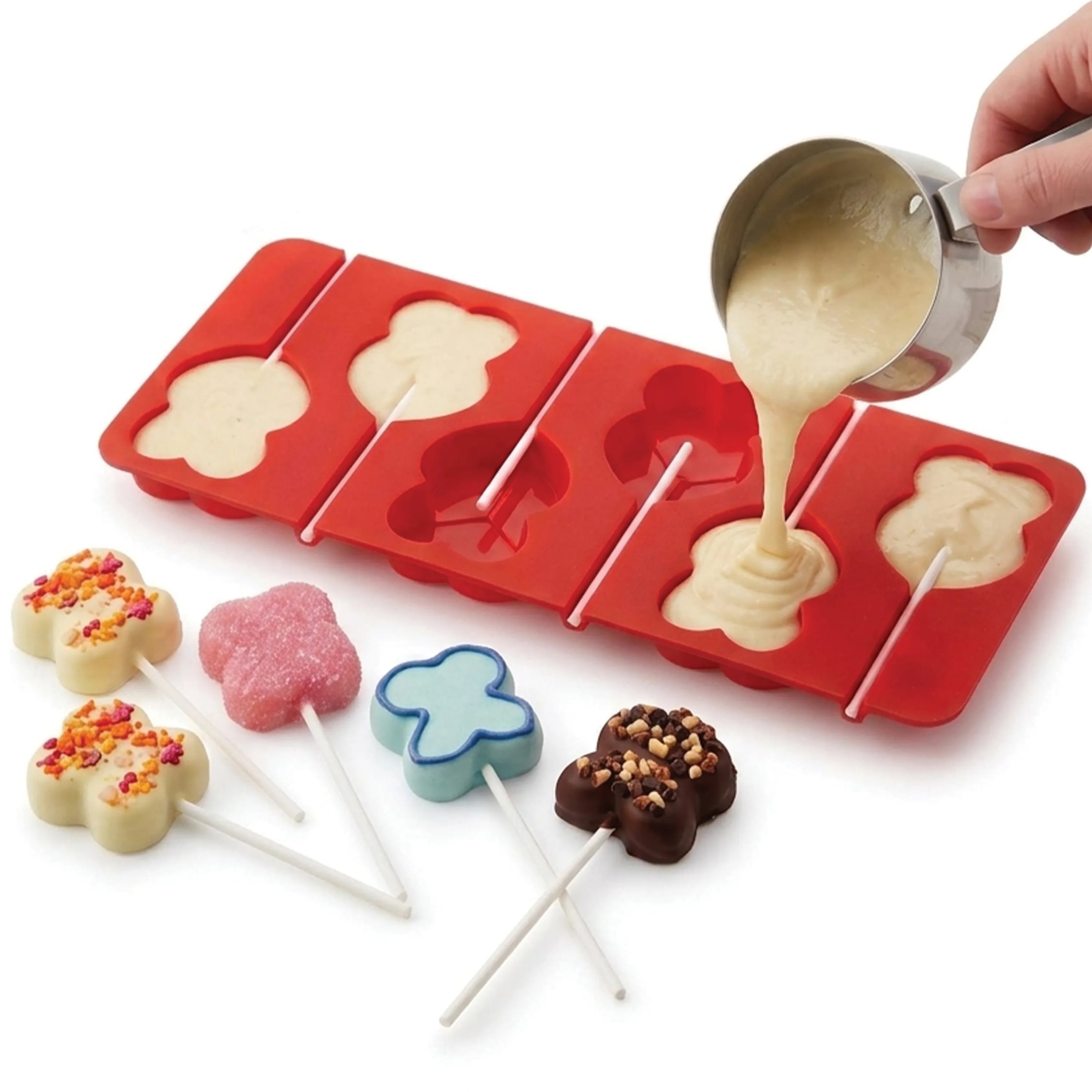 Orsina Hallie 6 Heart Cake Pop Moulds With 12 Sticks - Red