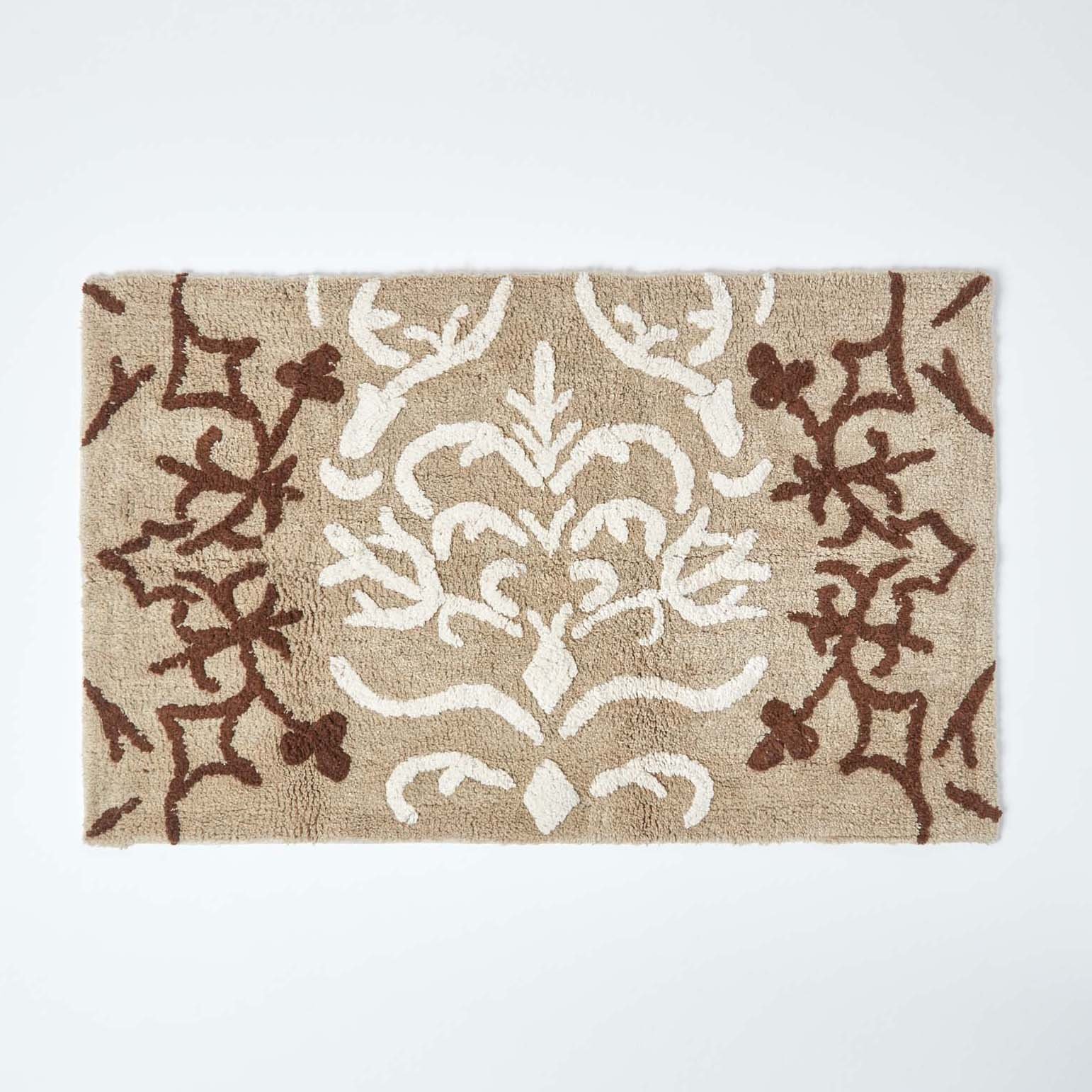 Homescapes Beige Damask Cotton Bath Mat