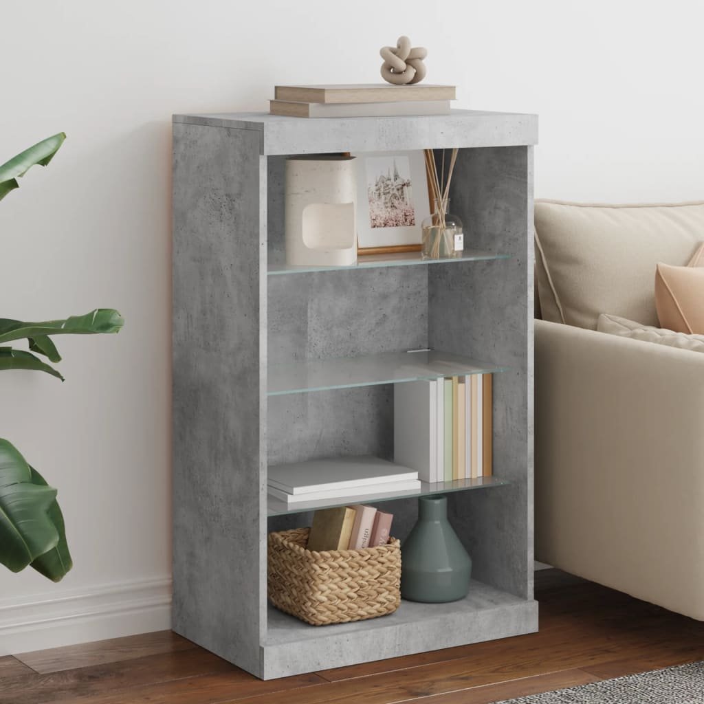 Walplus LED Wood Sideboard Open Shelf - Concrete Grey - 60.5 x 37 x 100 cm