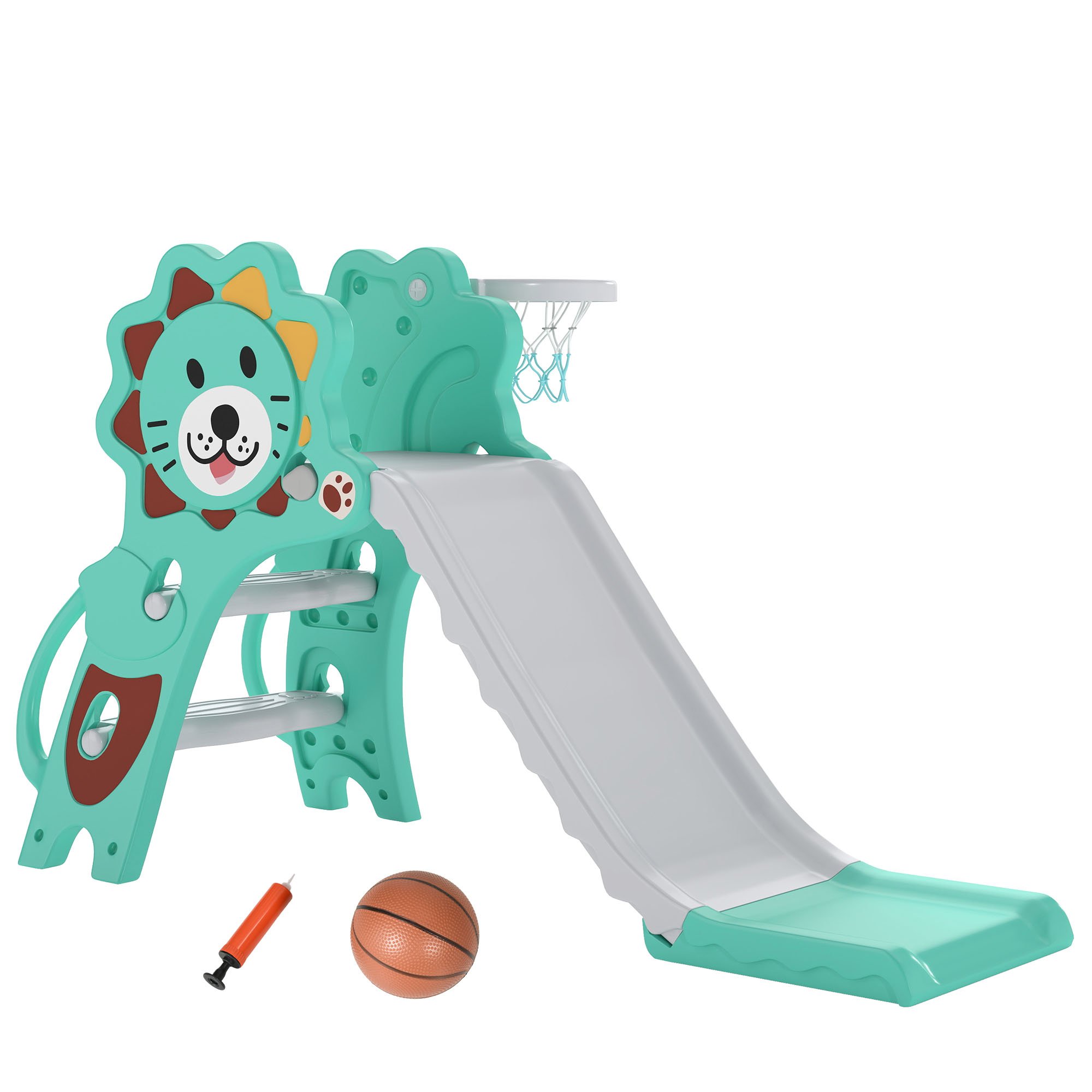 AIYAPLAY 3 in 1 Lion-Themed 18-36 Months Basketball Hoop Toddler Slide – Blue