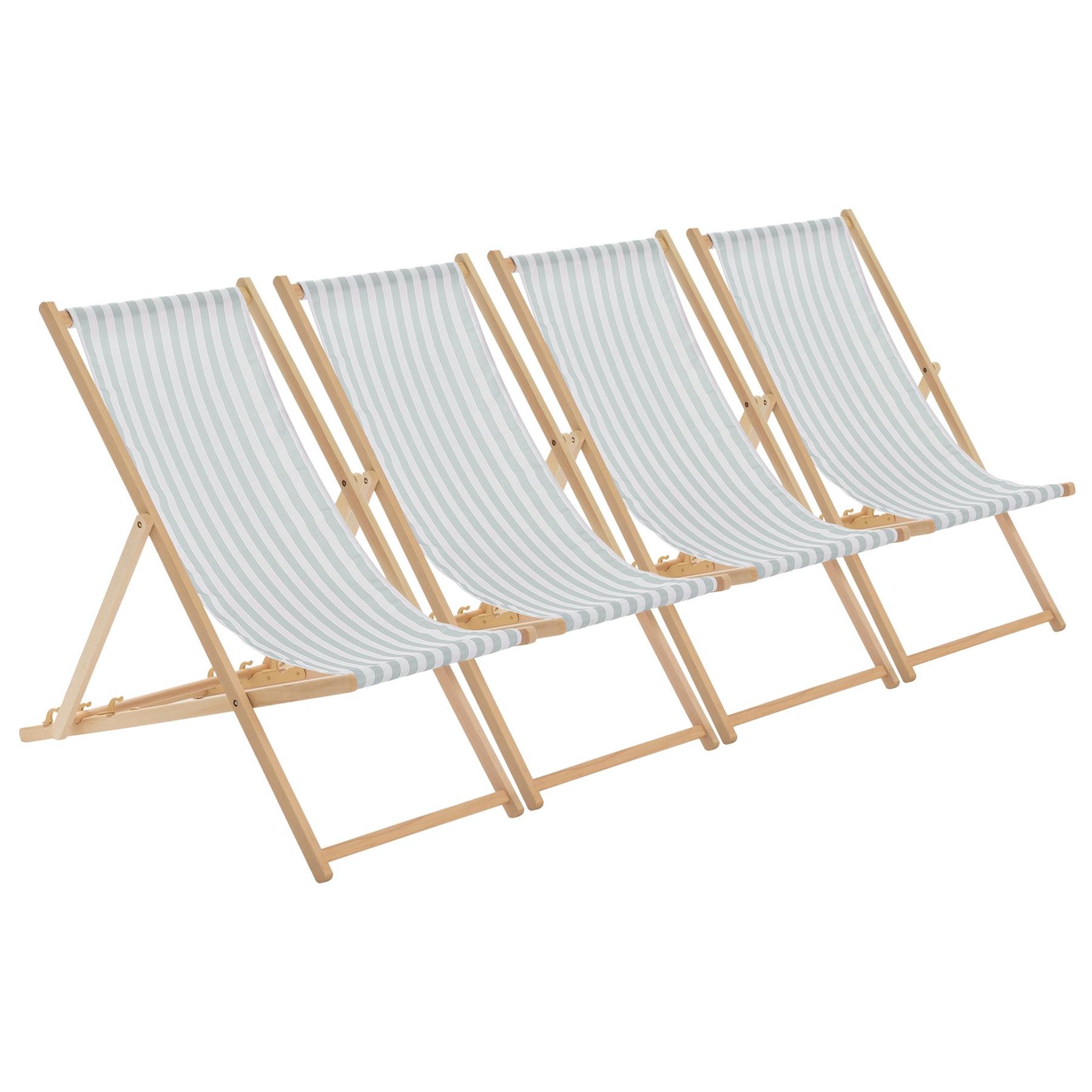 Harbour Housewares Folding Wooden Deck Chairs - Sage Grey Stripe - Pack of 4