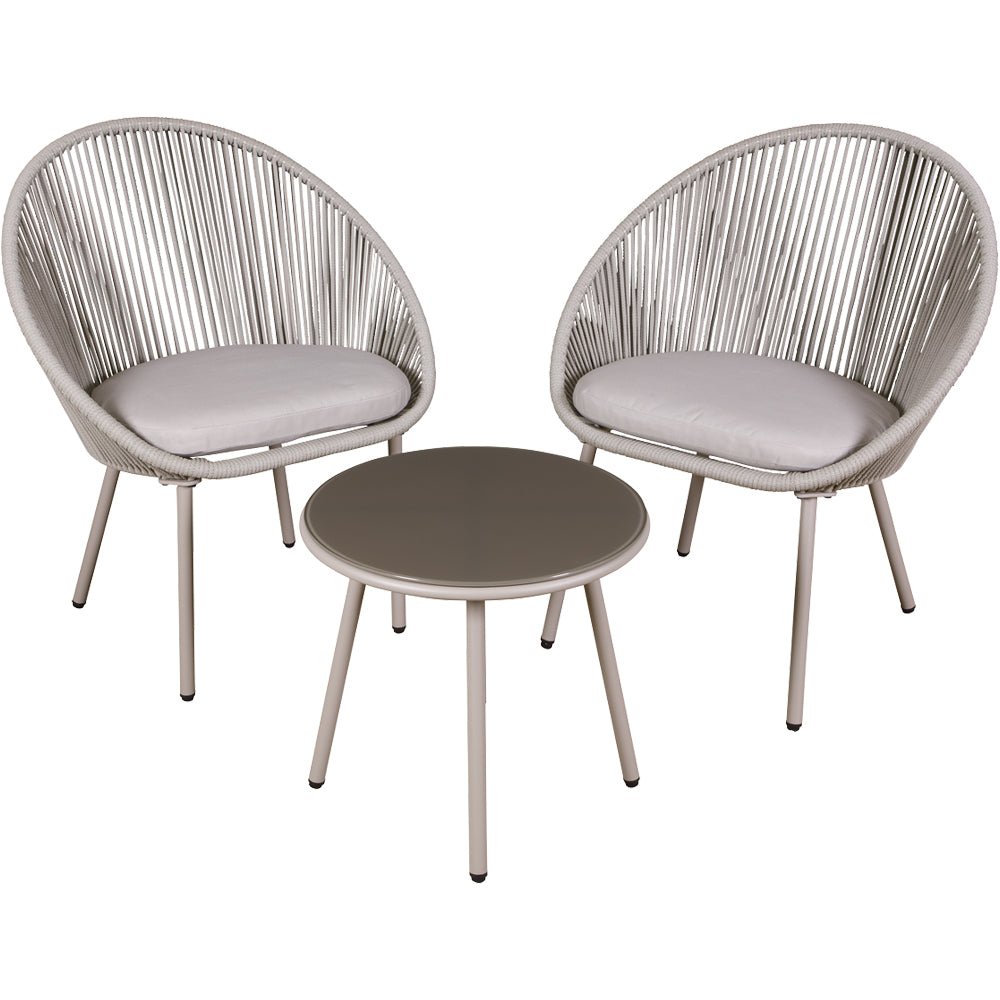 Loops Direct Powder Coated Steel and Textilene 3pc Garden Bistro Set - Grey
