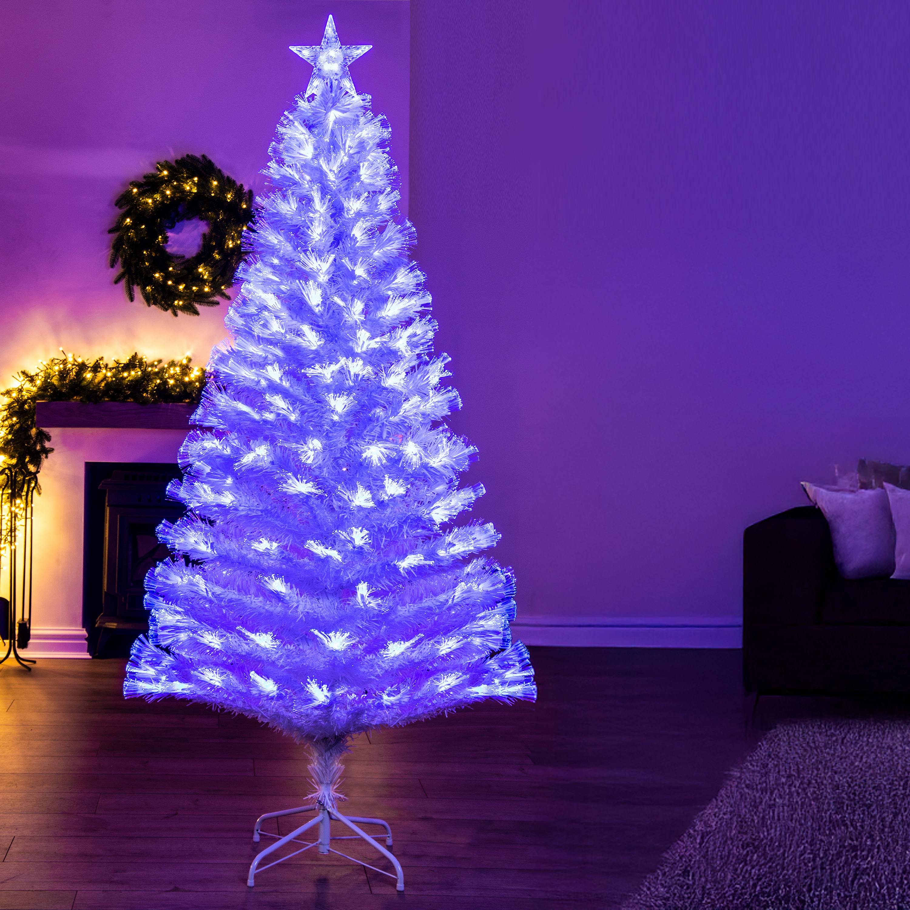 Christmas Tree World 6ft White Blue Ripple Effect Fibre Optic Tree