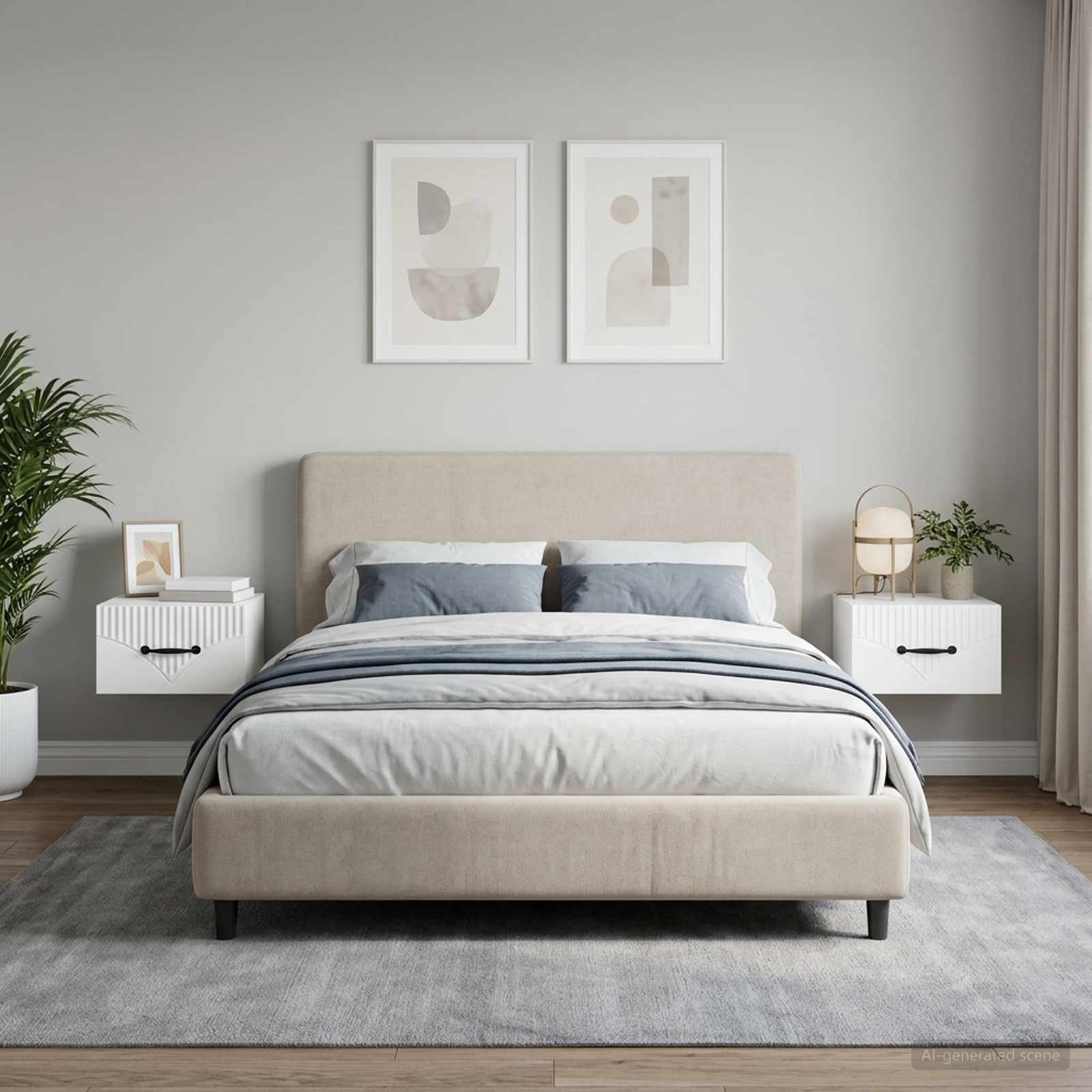 Walplus Pack of 2 Wall Mounted Bedside Table - White - 34.5 x 33 x 20 cm