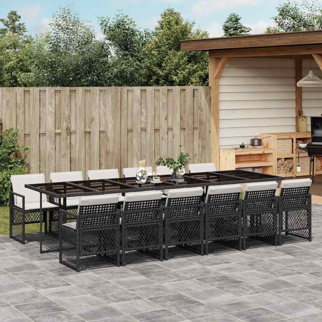 Walplus 13 Piece Poly Rattan Garden Dining Set - Black - 330 x 106 x 73 cm