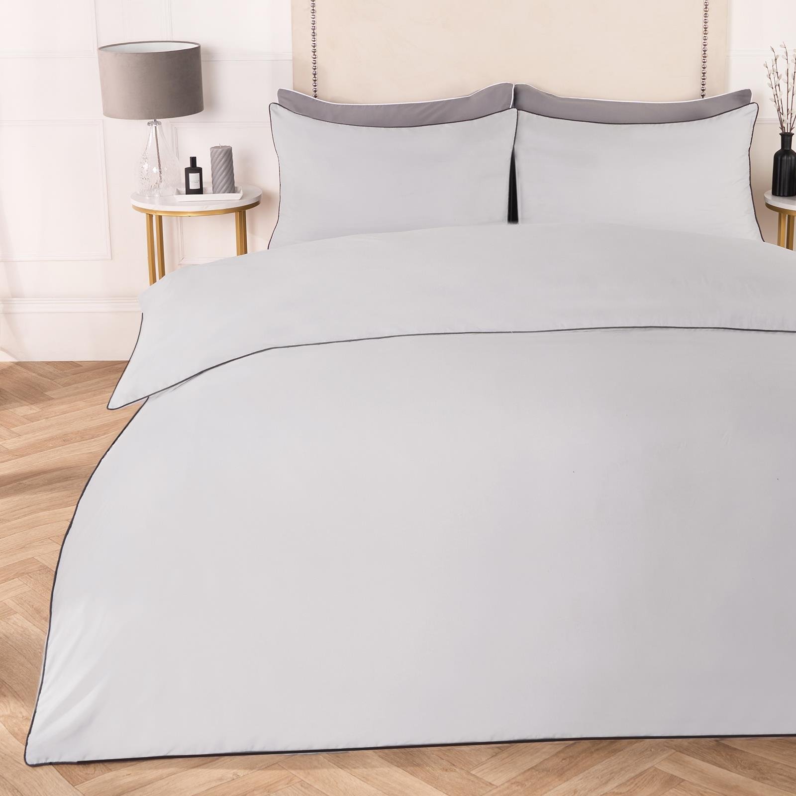 OHS Piped Edge Bedding Set Soft Duvet Cover Set Silver/Grey - King