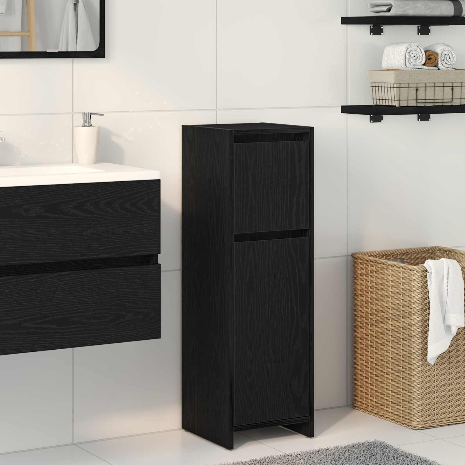 Walplus Engineered Wood Bathroom Cabinet - Black Oak - 30 x 30 x 95 cm