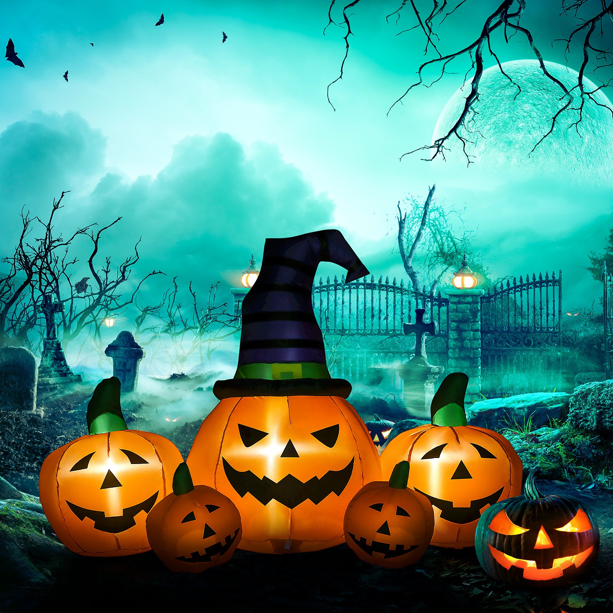 Outsunny 6ft Halloween Pumpkin with hats Inflatable Decoration