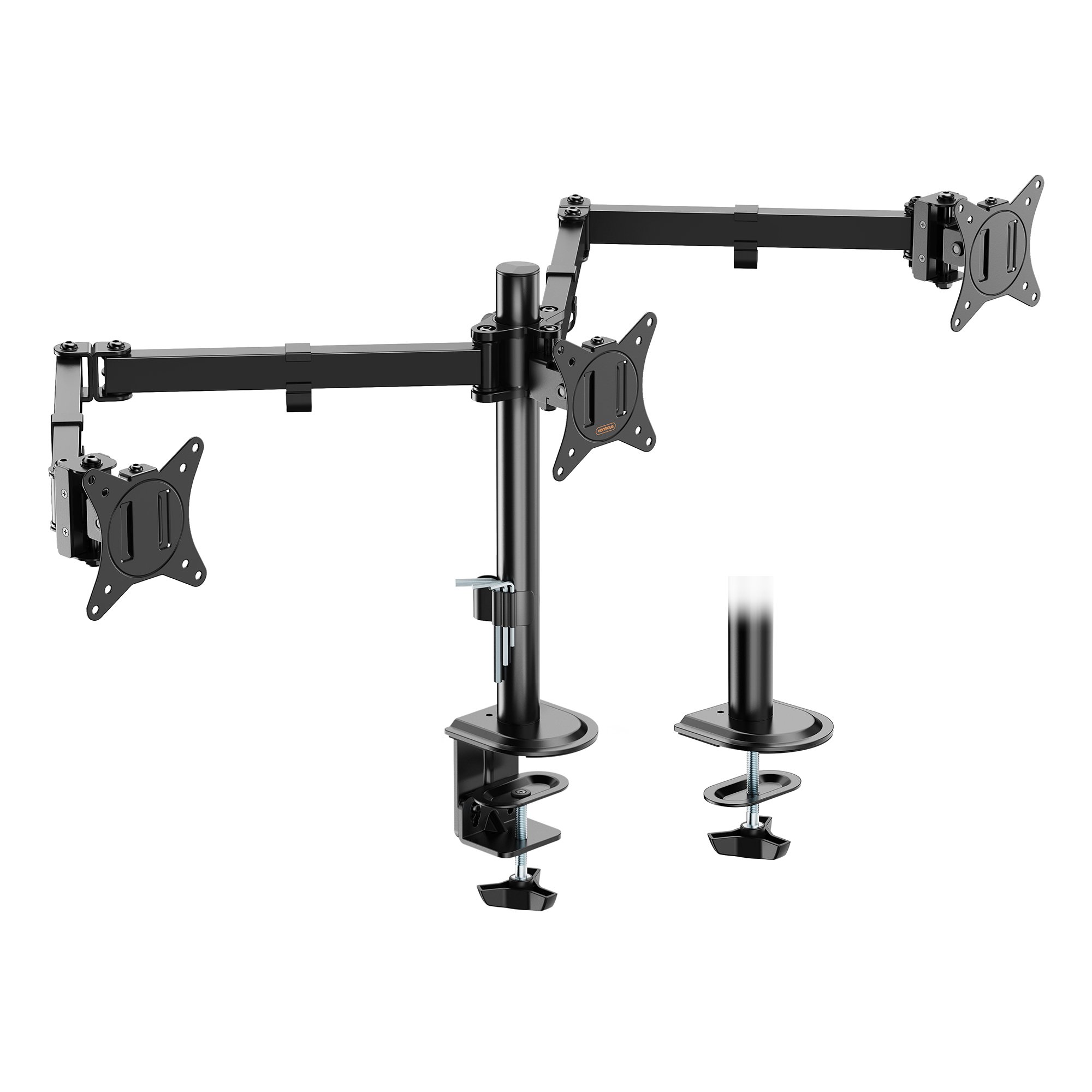 VonHaus 17-27in Height Adjustable Triple Monitor Stand with Desk Clamp - Black