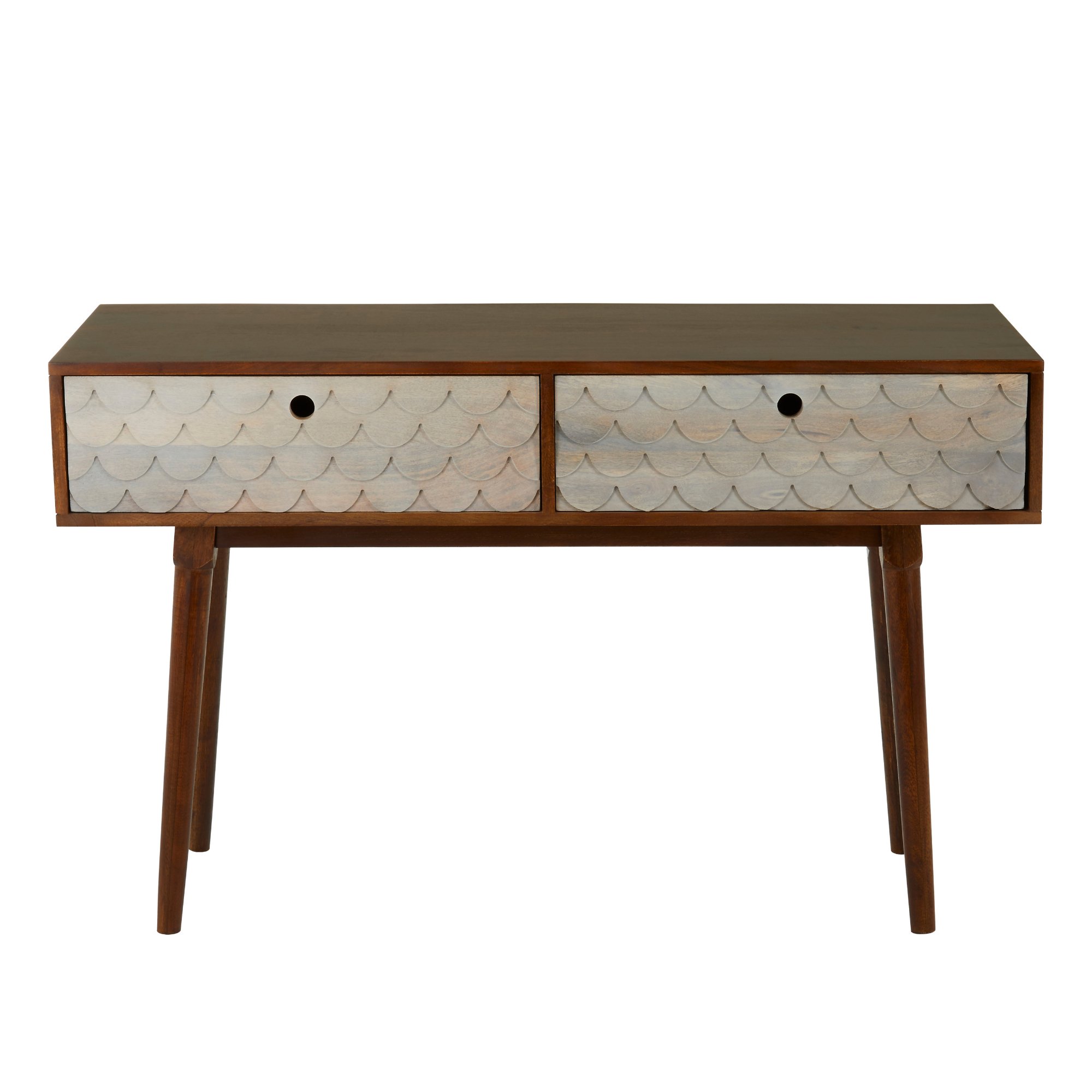 Orsina Costal Carved Mango Wood 2 Drawer Console Table – Natural