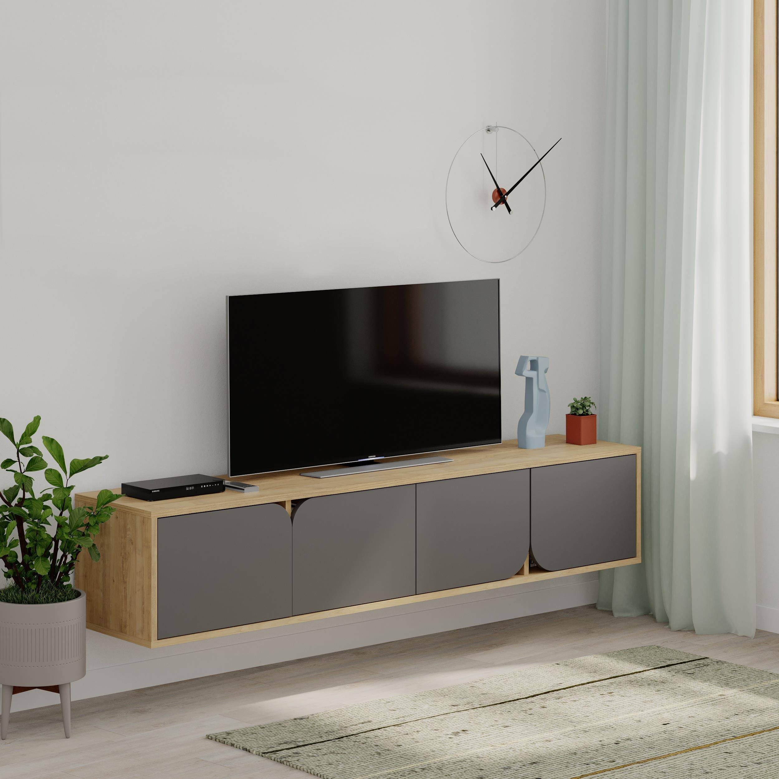 Decortie Spark Floating TV Unit particleboard matt - Oak, Anthracite Grey