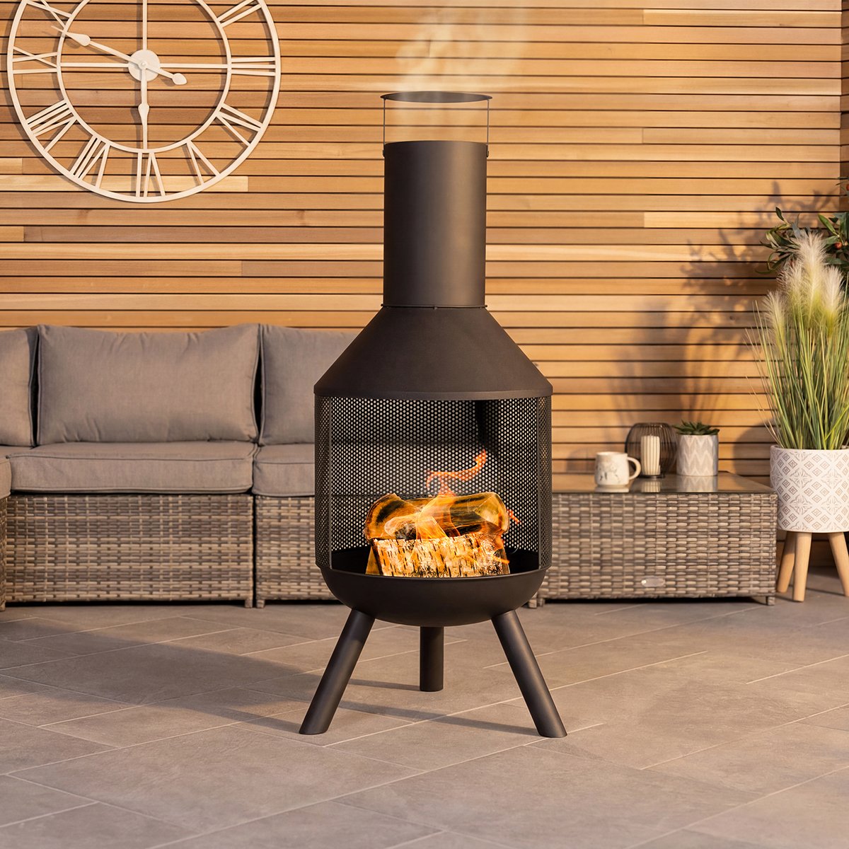 Charles Bentley 44.5cm Round Powder Coated Steel Modern Chimenea - Black