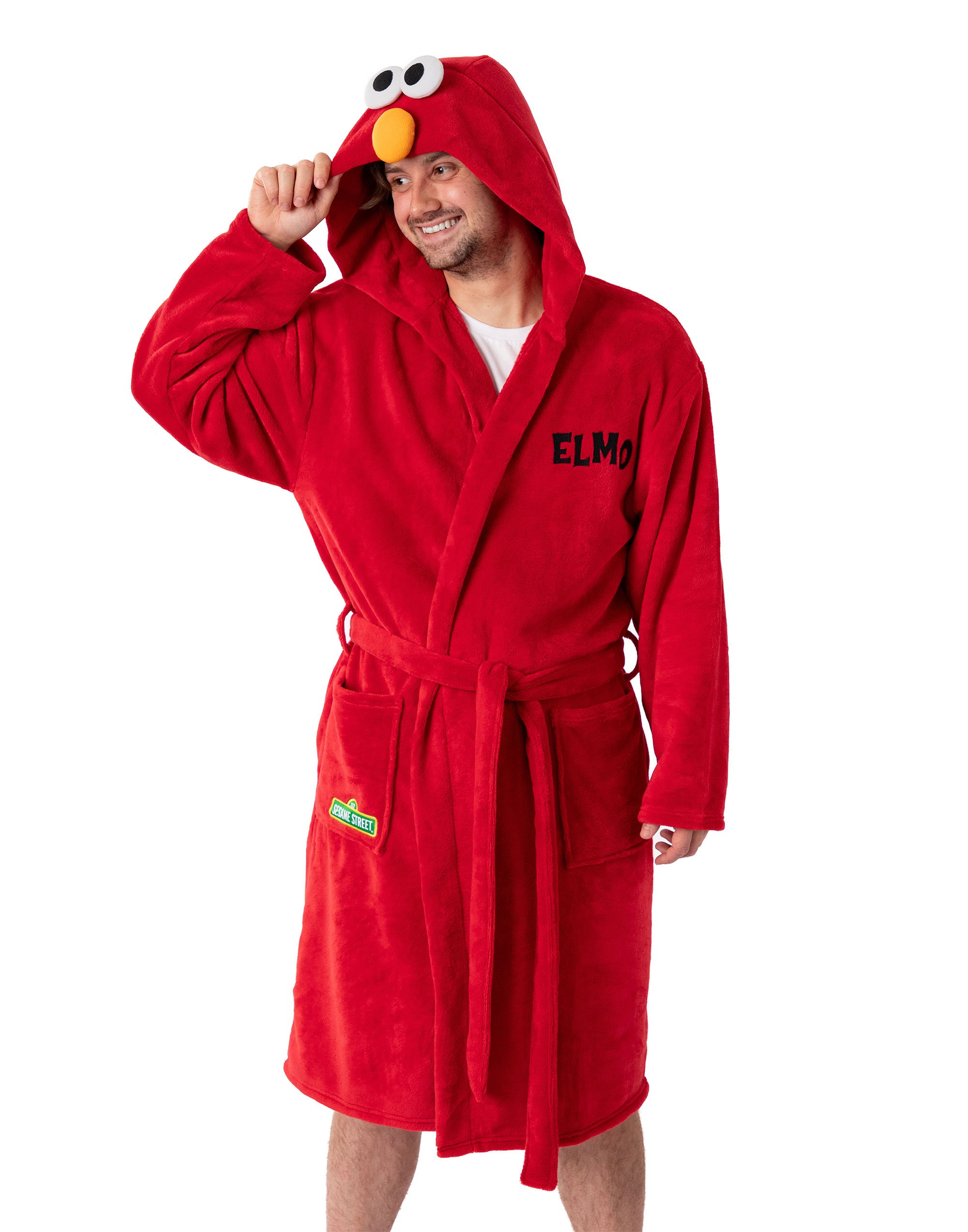 Sesame Street Elmo Adult Unisex Red Hooded Bathrobe - XL