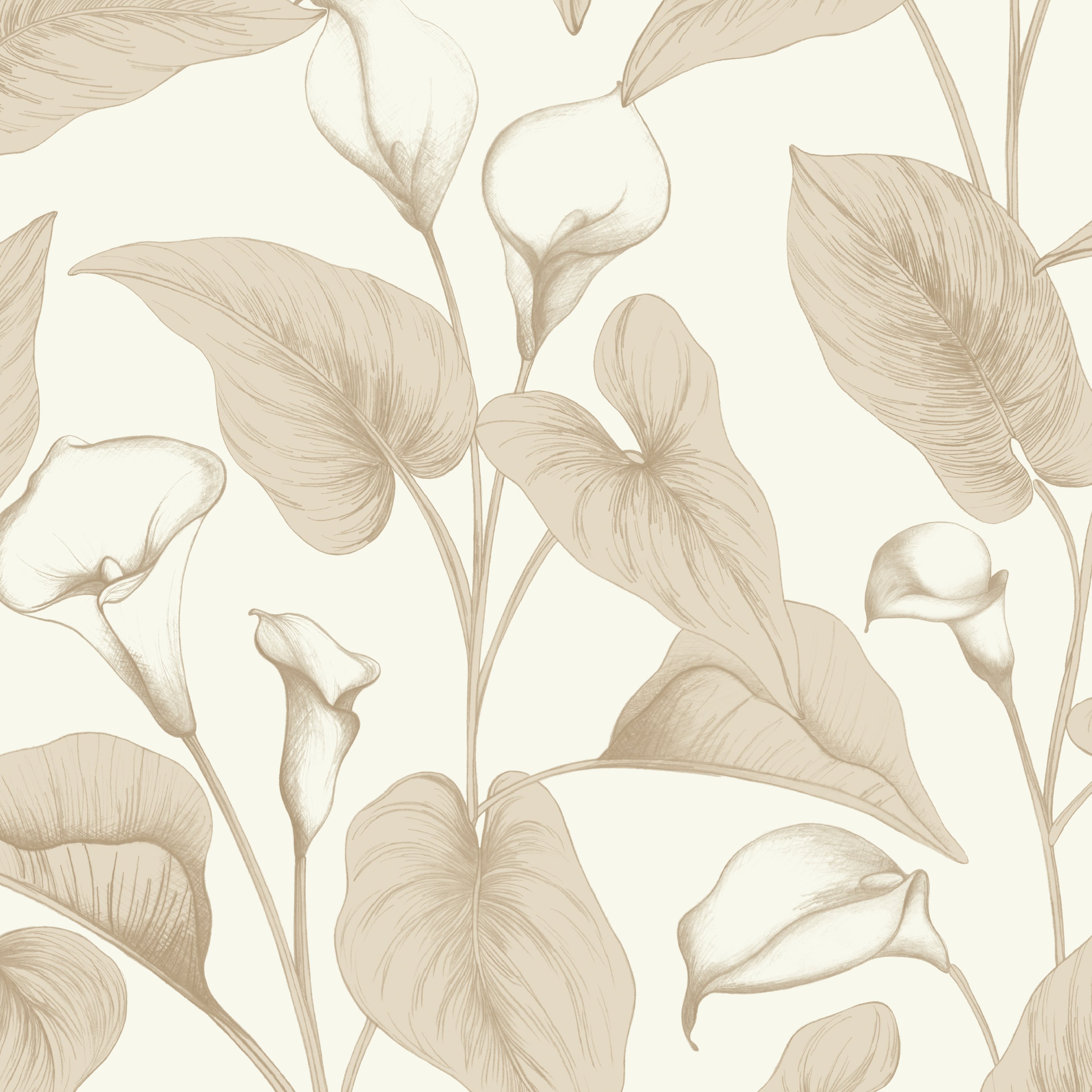 Grandeco Botanical Calla Lily Floral Foliage Textured Wallpaper - Beige