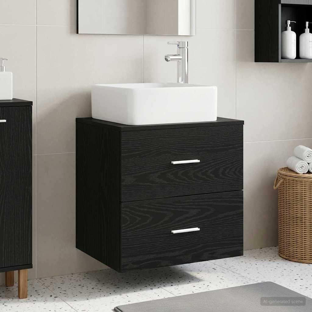 Walplus 2 Drawer Wall Mounted Sink Cabinet - Oak - 49.5 x 41 x 64.5 cm