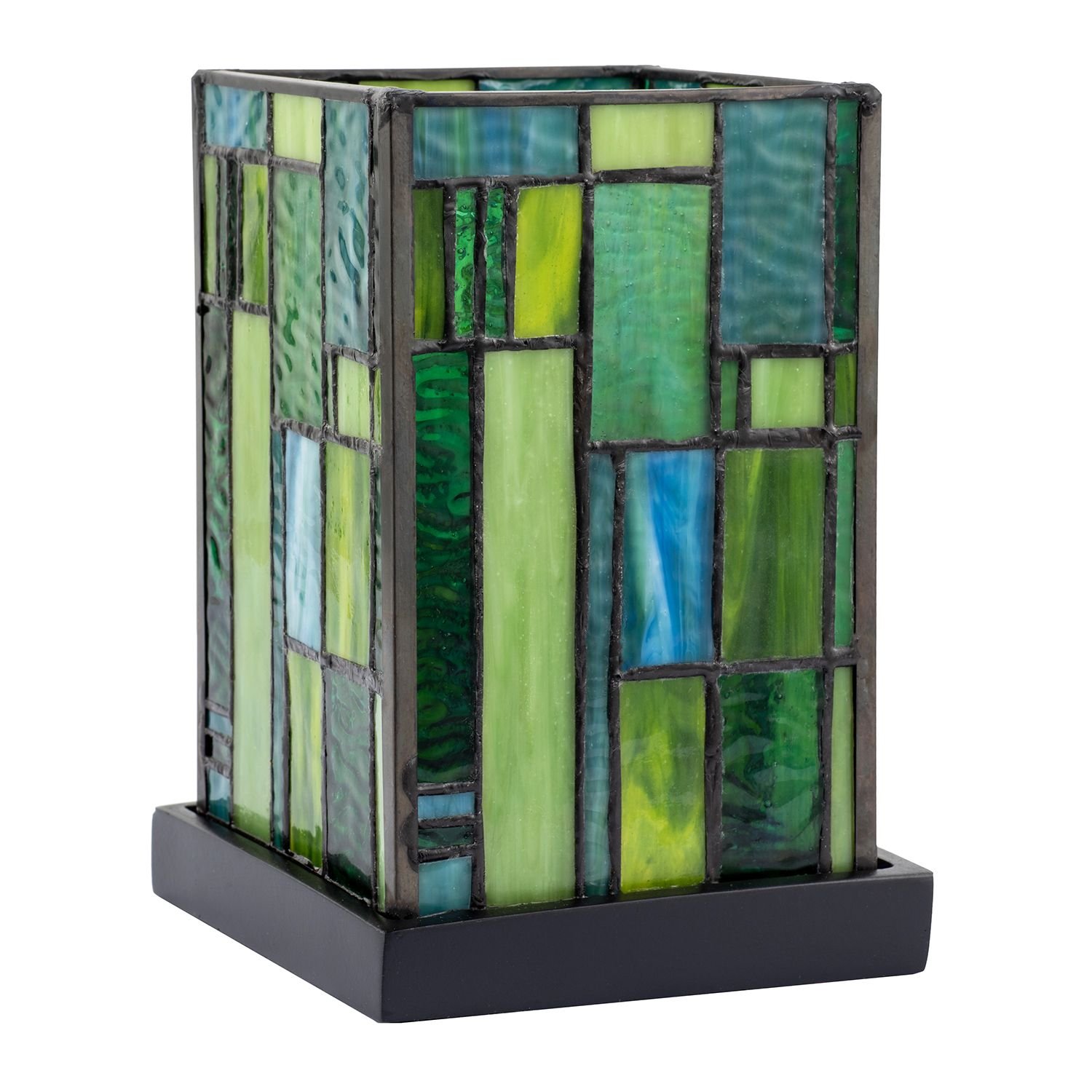 Happy Homewares Green Art Deco Tiffany Glass in Dark Green Table Lamp - 13cm