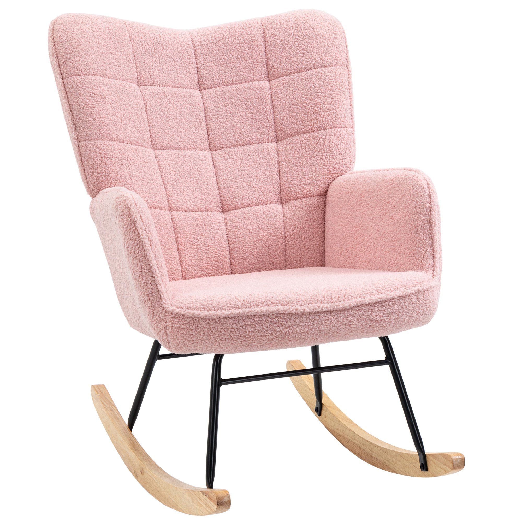 HOMCOM Fleece Wingback Rocking Chair with Wooden Base - Pink