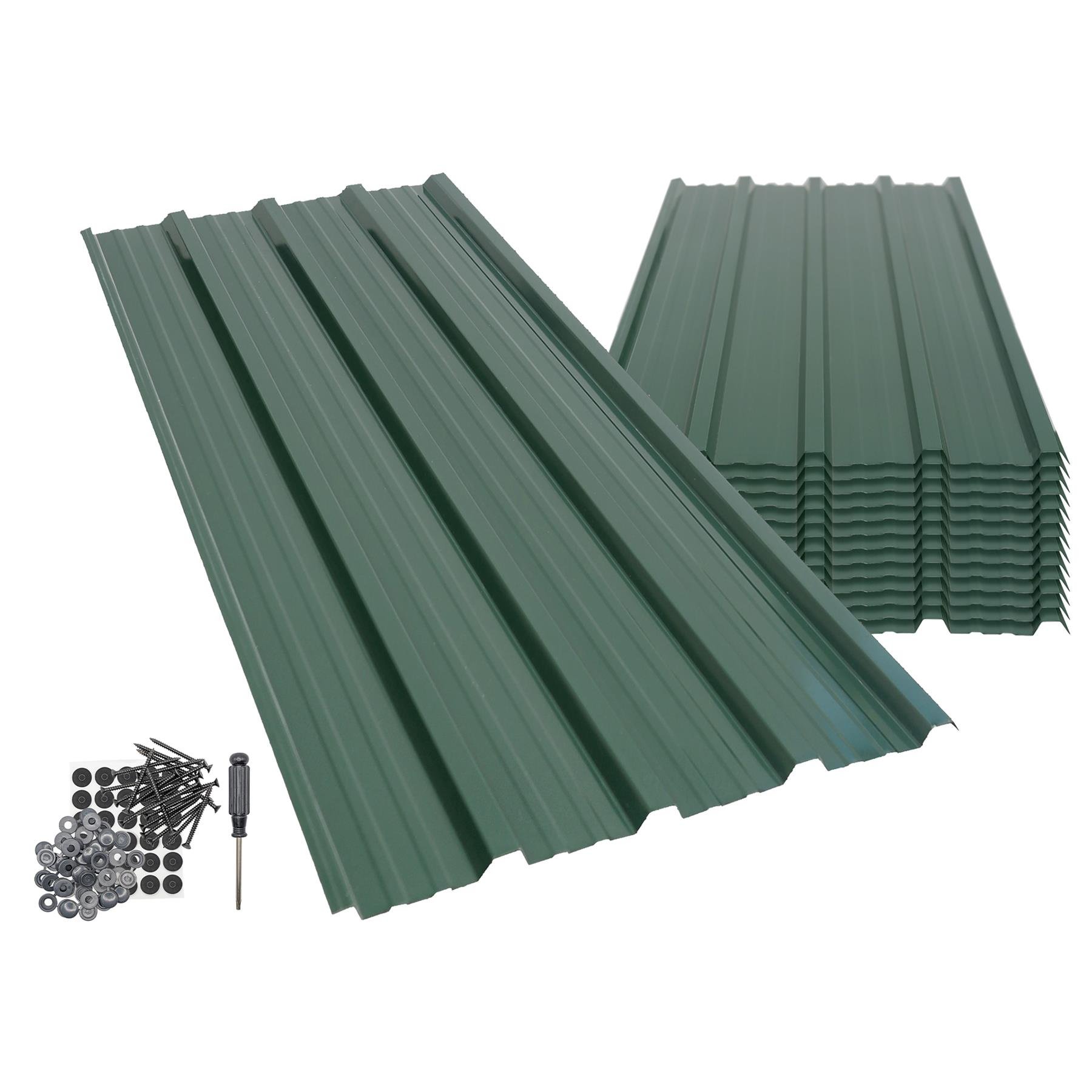 Harbour Housewares 14x Corrugated Metal Roofing Sheets 110 x 46cm  - Green
