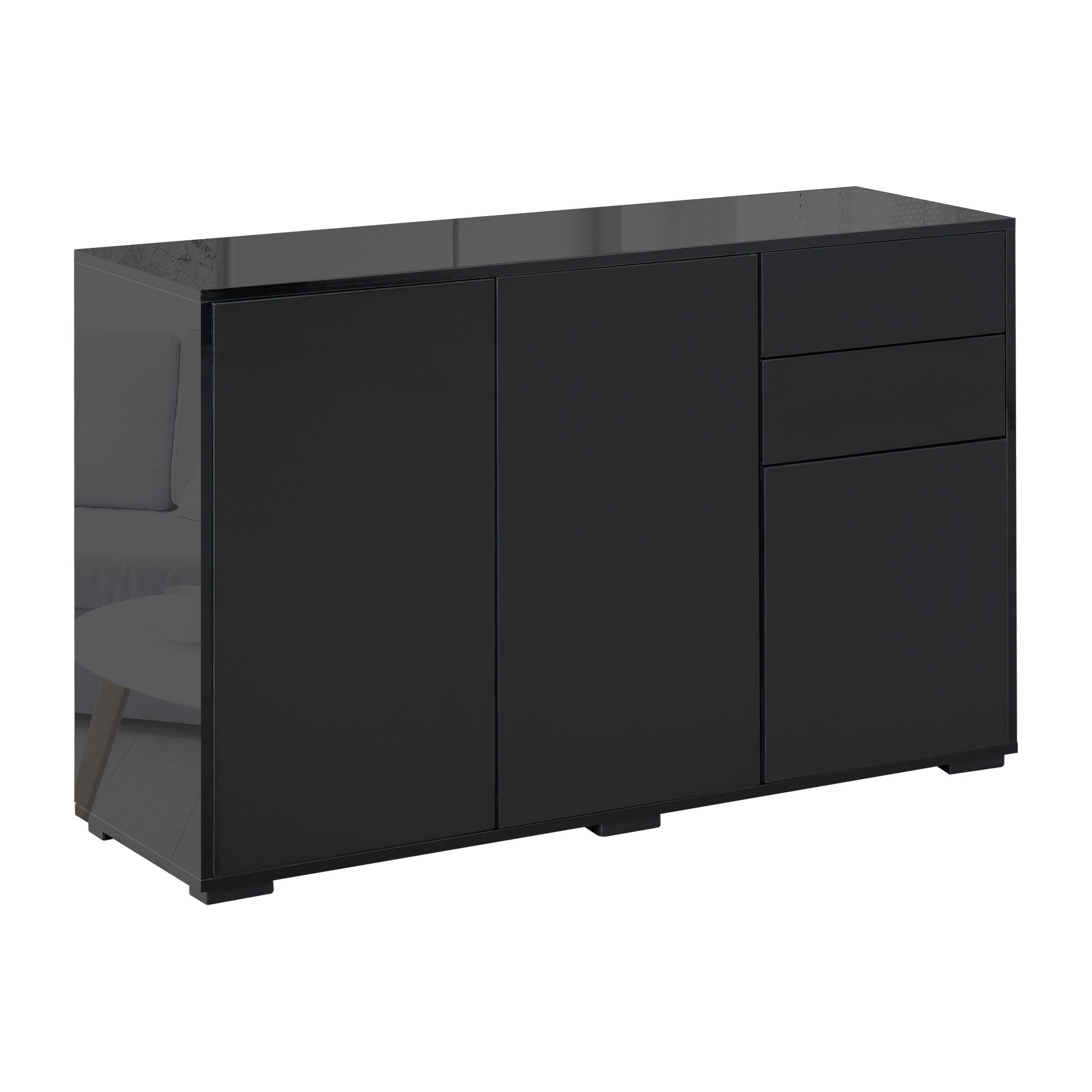 HOMCOM 3 Doors High Gloss Storage Sideboard - Black