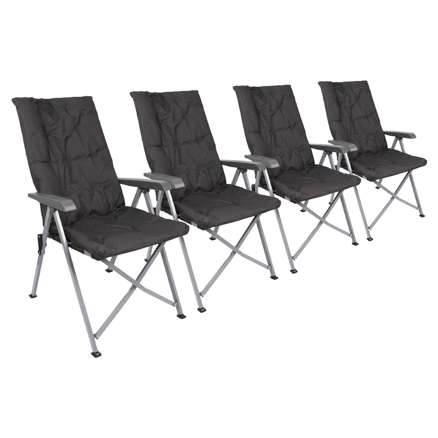 Harbour Housewares High Back Padded Reclining Camping Chairs Pack of 4 - Black