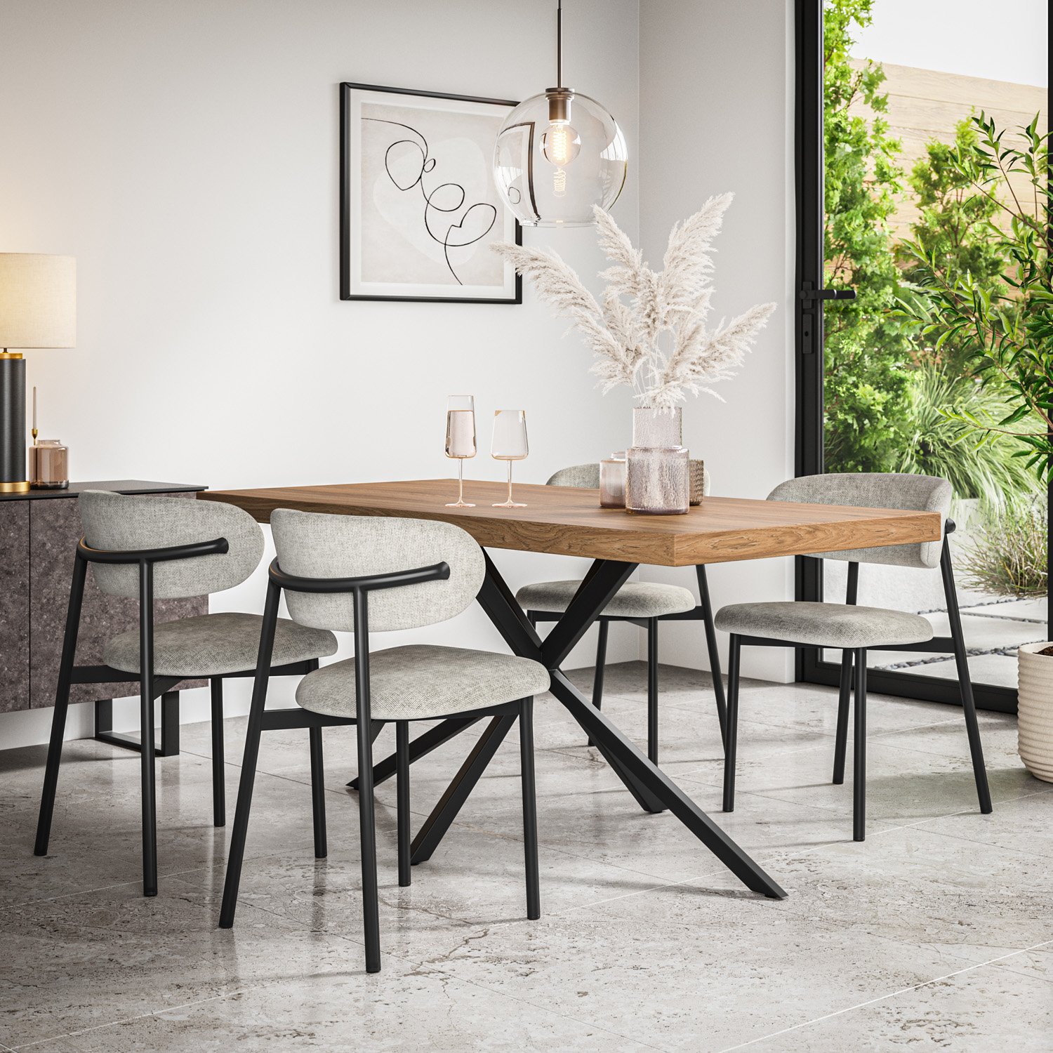 Furniture Online Donni Oak Effect Dining Table & 4 Myla Grey Chairs