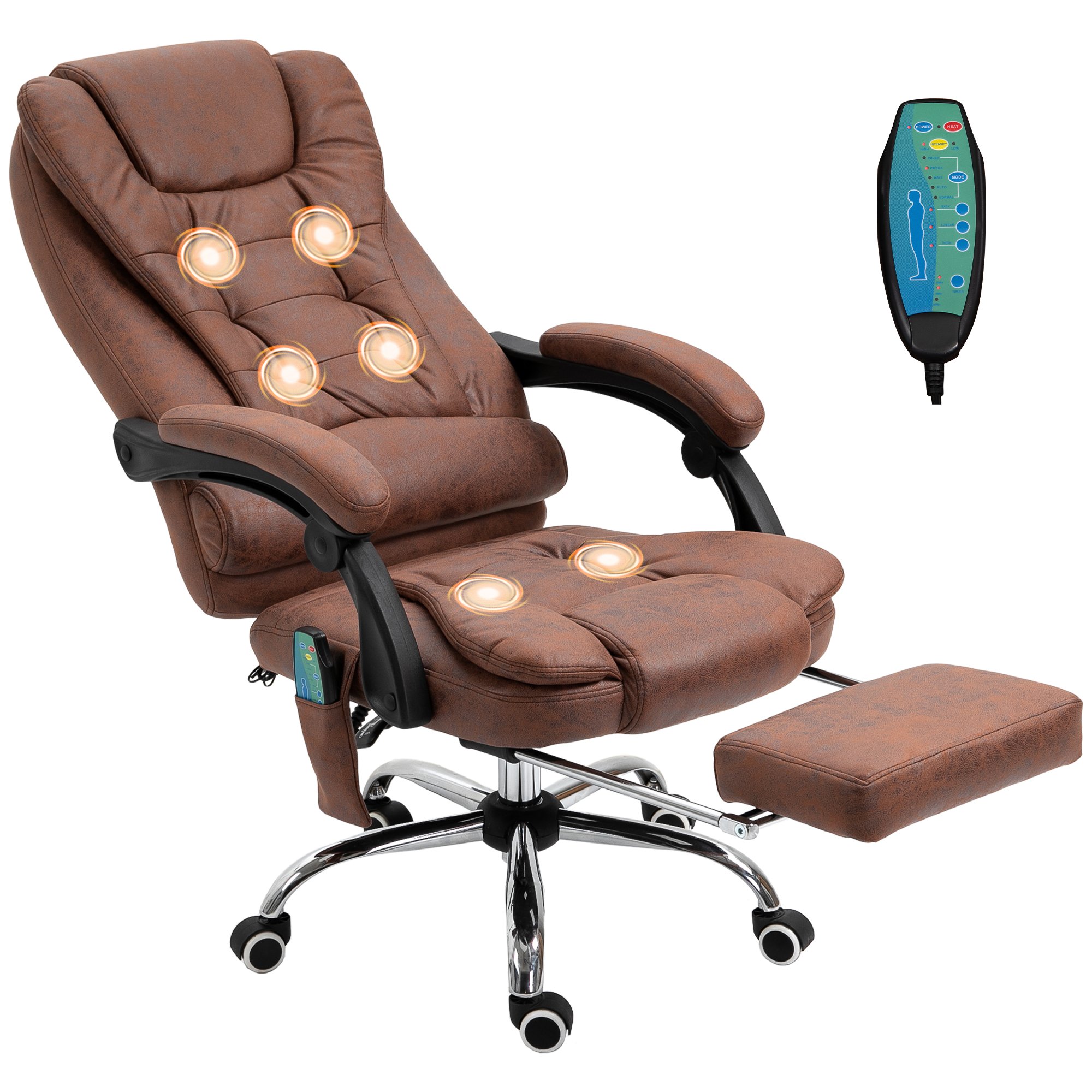 Vinsetto 6 Point Vibrating Massage Heated Lumbar Office Chair - Brown
