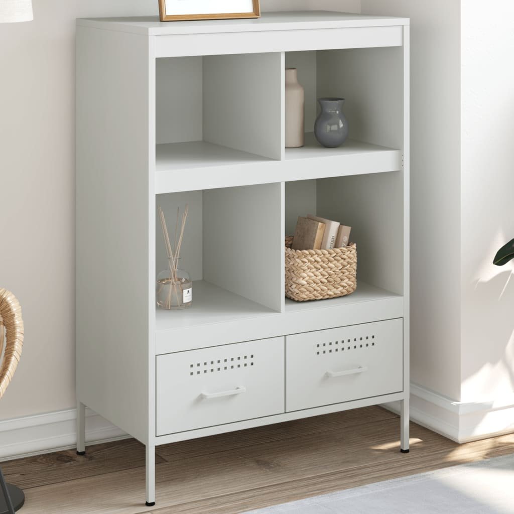 Walplus 4 Compartments Steel Highboard - White - 68 x 39 x 101.5 cm