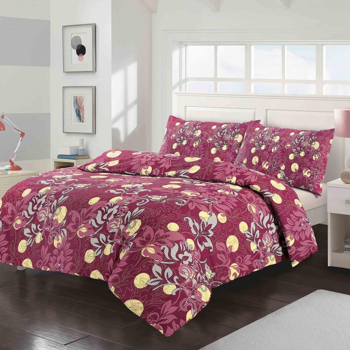 HomeSpace Direct Amelia Red Duvet Cover Set - Double