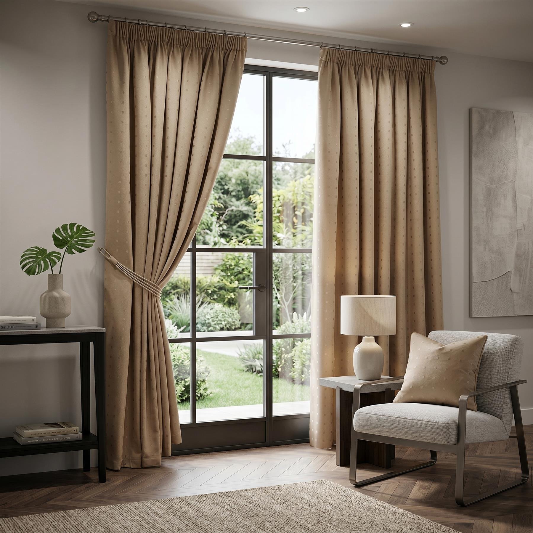 Luxury Living Adi Lined Pencil Pleat Curtains 117cm x 137cm - Latte