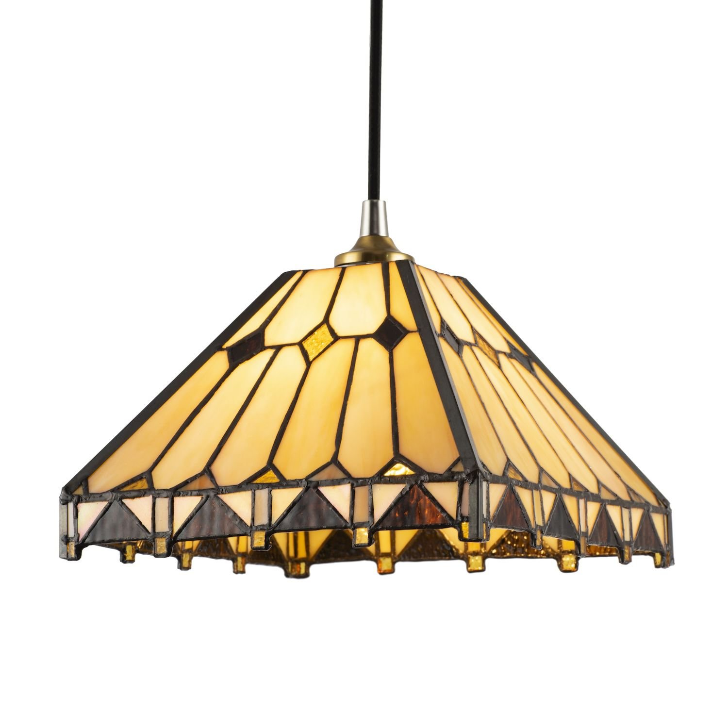 Happy Homewares Art Deco Amber Tiffany with Gold Triangles Pendant Shade - 22cm
