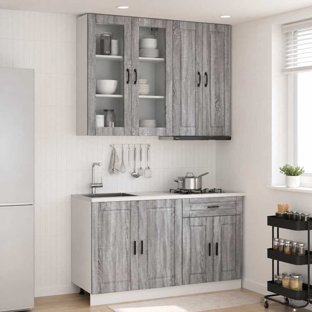 Walplus 4 Piece Engineered Wood Kitchen Unit Set - Grey Sonoma