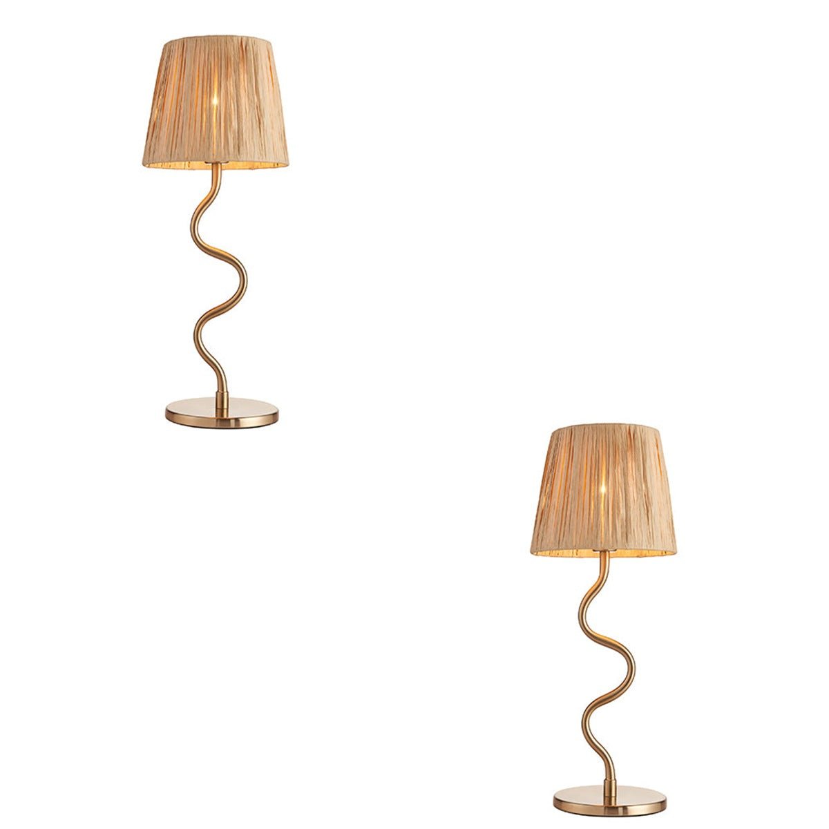 Loops Direct Pack of 2 Raffia Table Lamp - Brass and Raffia