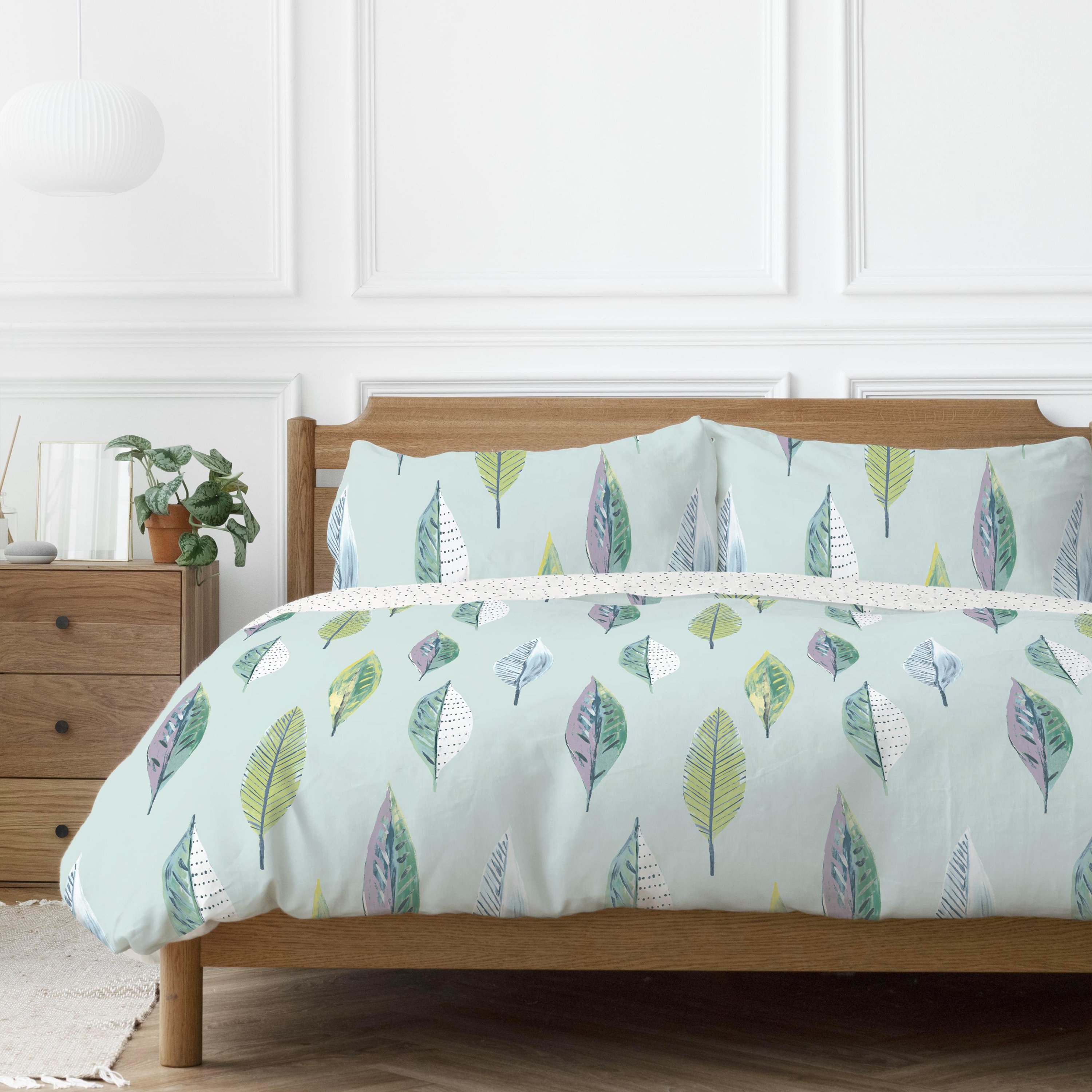 Copenhagen Home Flynn Leaf Duvet Set - King - Duck Egg