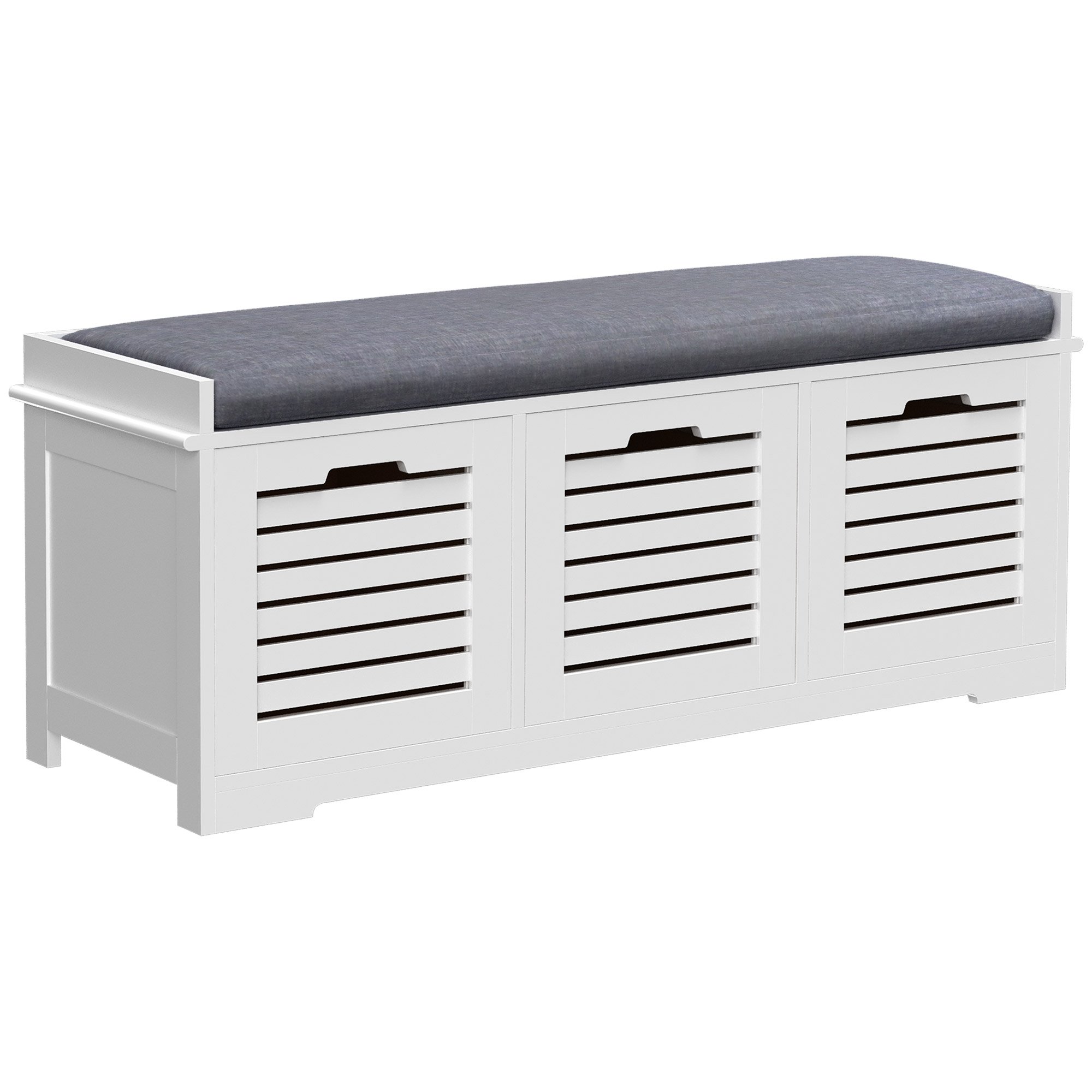 HOMCOM Linen Shoe Bench with 3 Drawers and Removable Seat Cushion - White