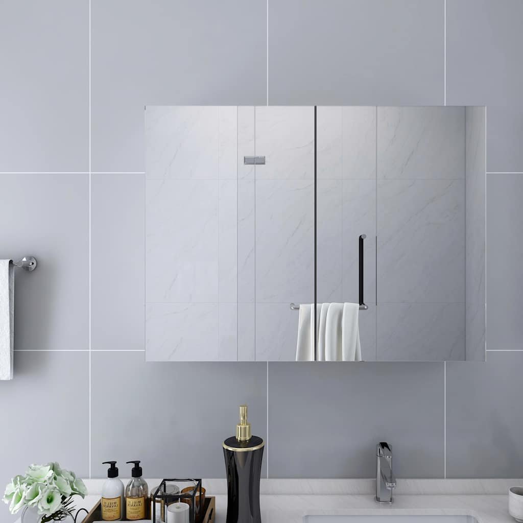 Walplus MDF Mirror Cabinet - White and Silver - 80 x 15 x 60 cm