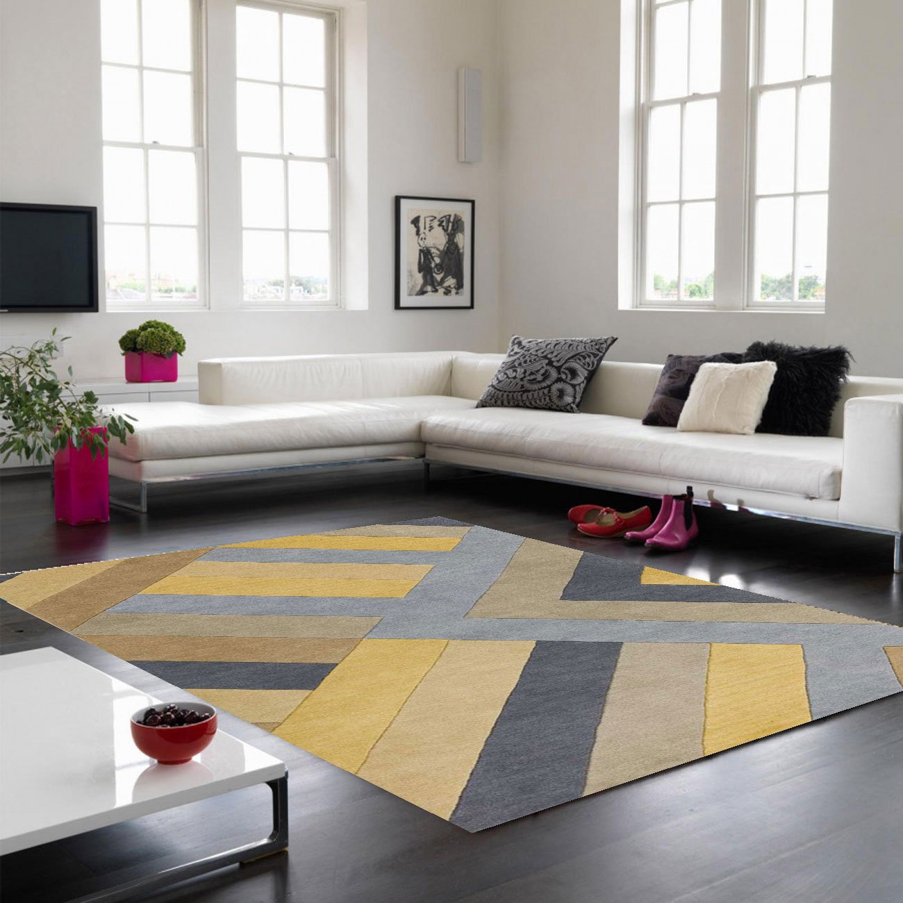 Mega Flooring Yellow Handmade Geometric Rug - 160 x 230cm