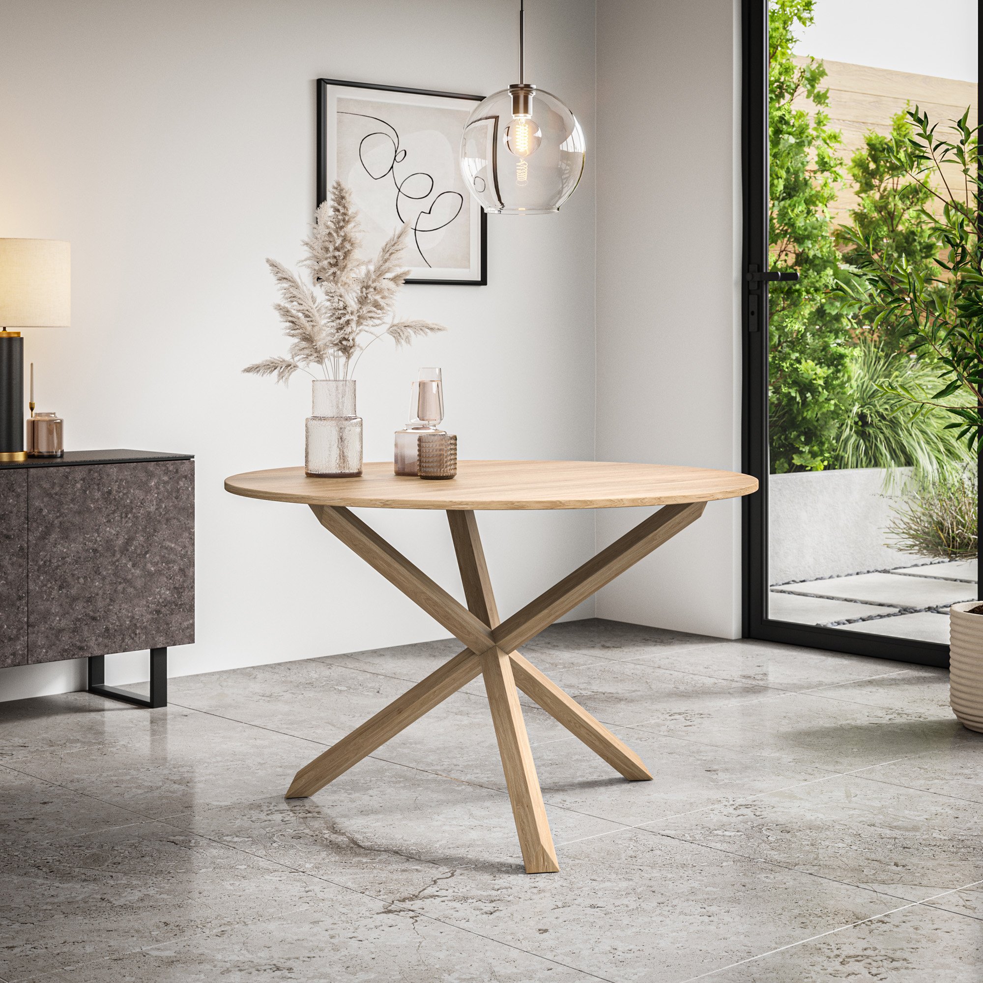 Furniture Online Malvern Round 4-6 Seater Oak Legs Dining Table - Oak