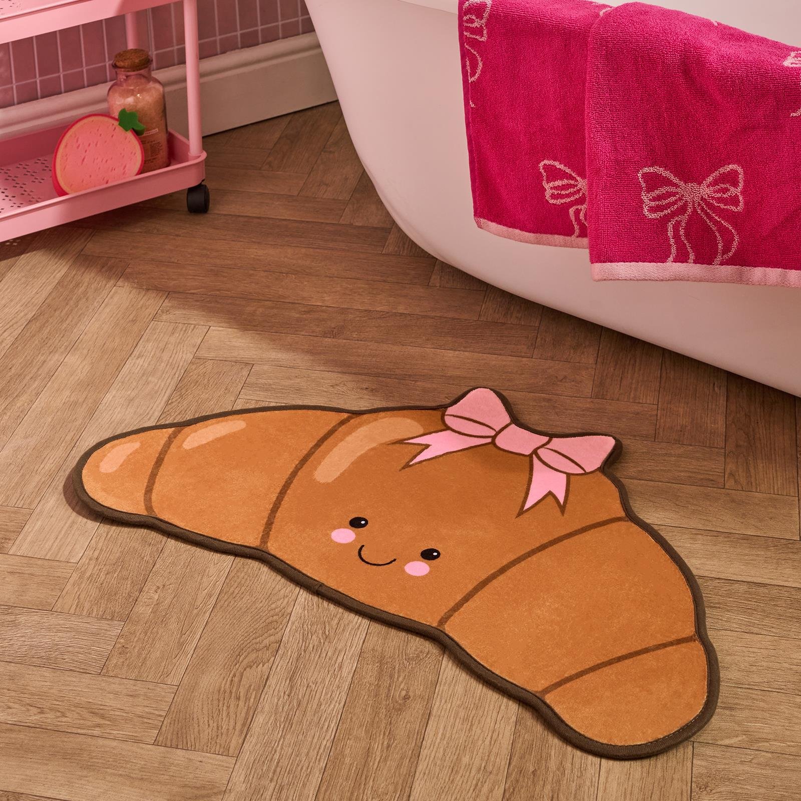 OHS Bow Crossiant Velvet Bath Mat - 45 x 75cm - Brown