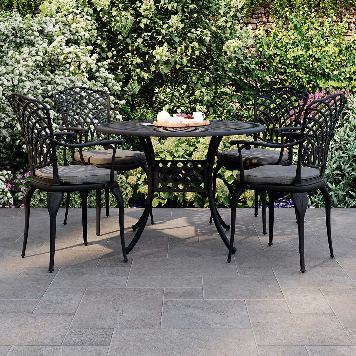 Charles Bentley Cast Aluminium Outdoor Dining Table and 4 Chairs Set - Black